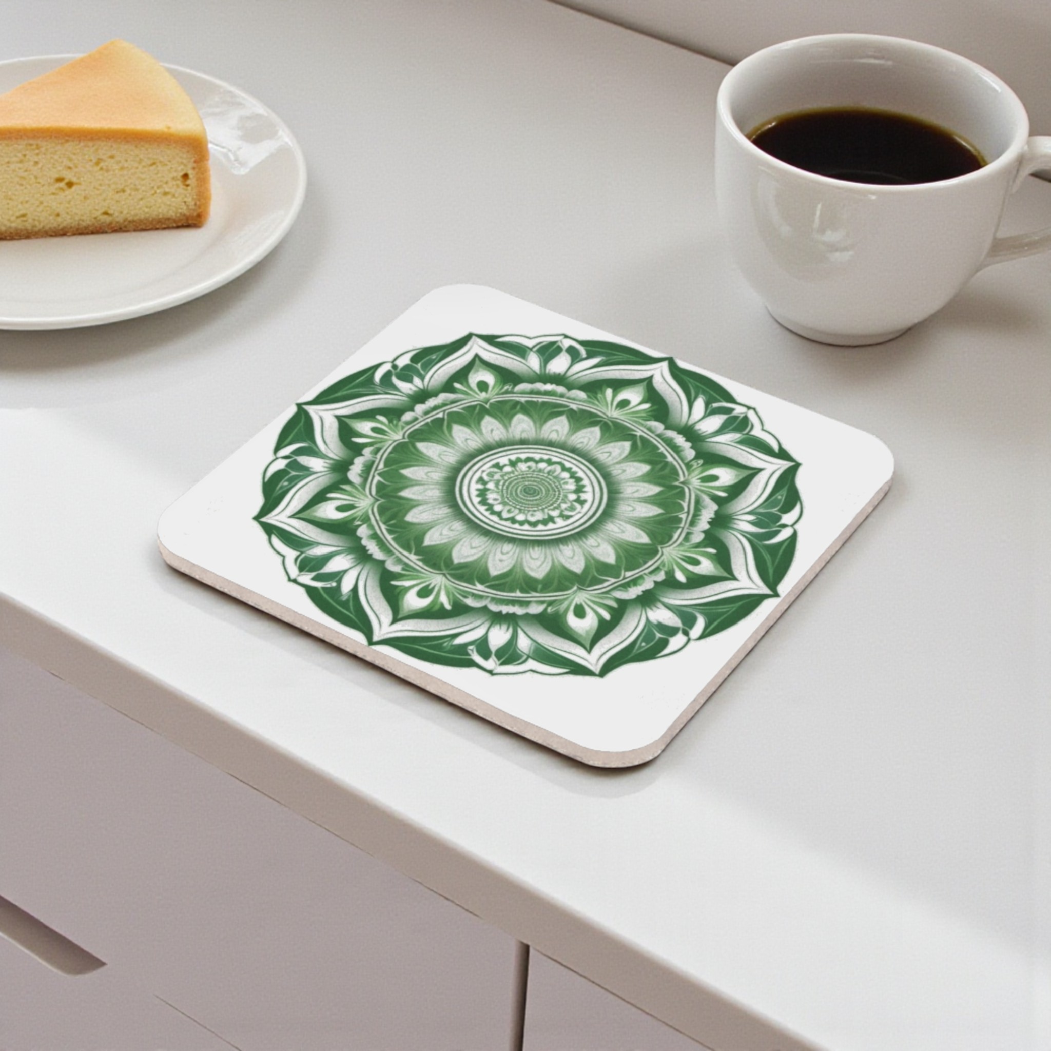 Deep Green Boho Mandala Cork Back Coaster