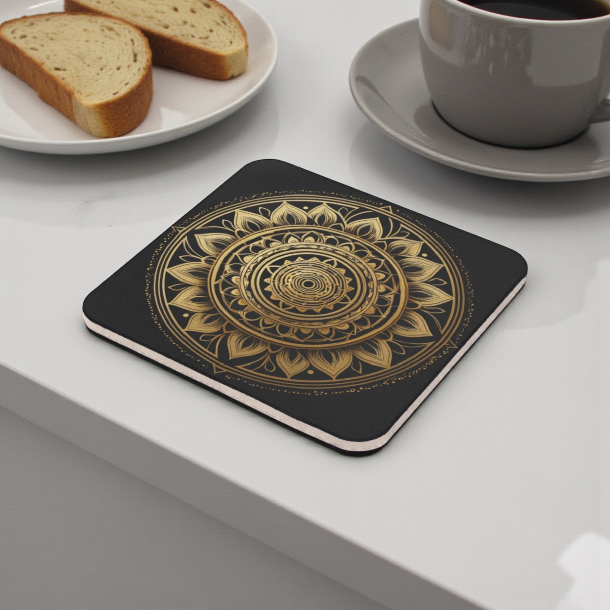 Luxurious Black & Gold Mandala Cork Back Coaster