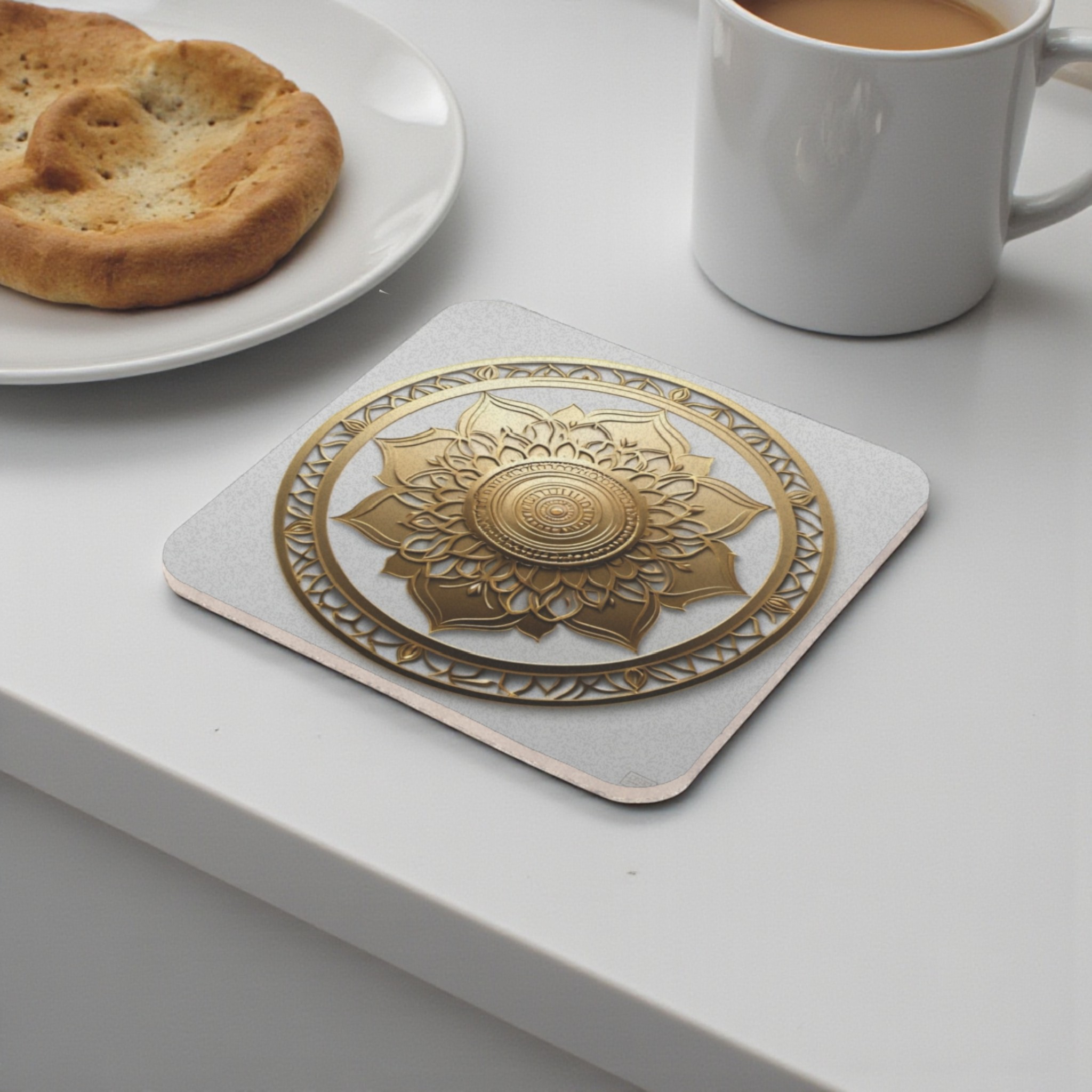 Chic Gray & Gold Mandala Cork Back Coaster
