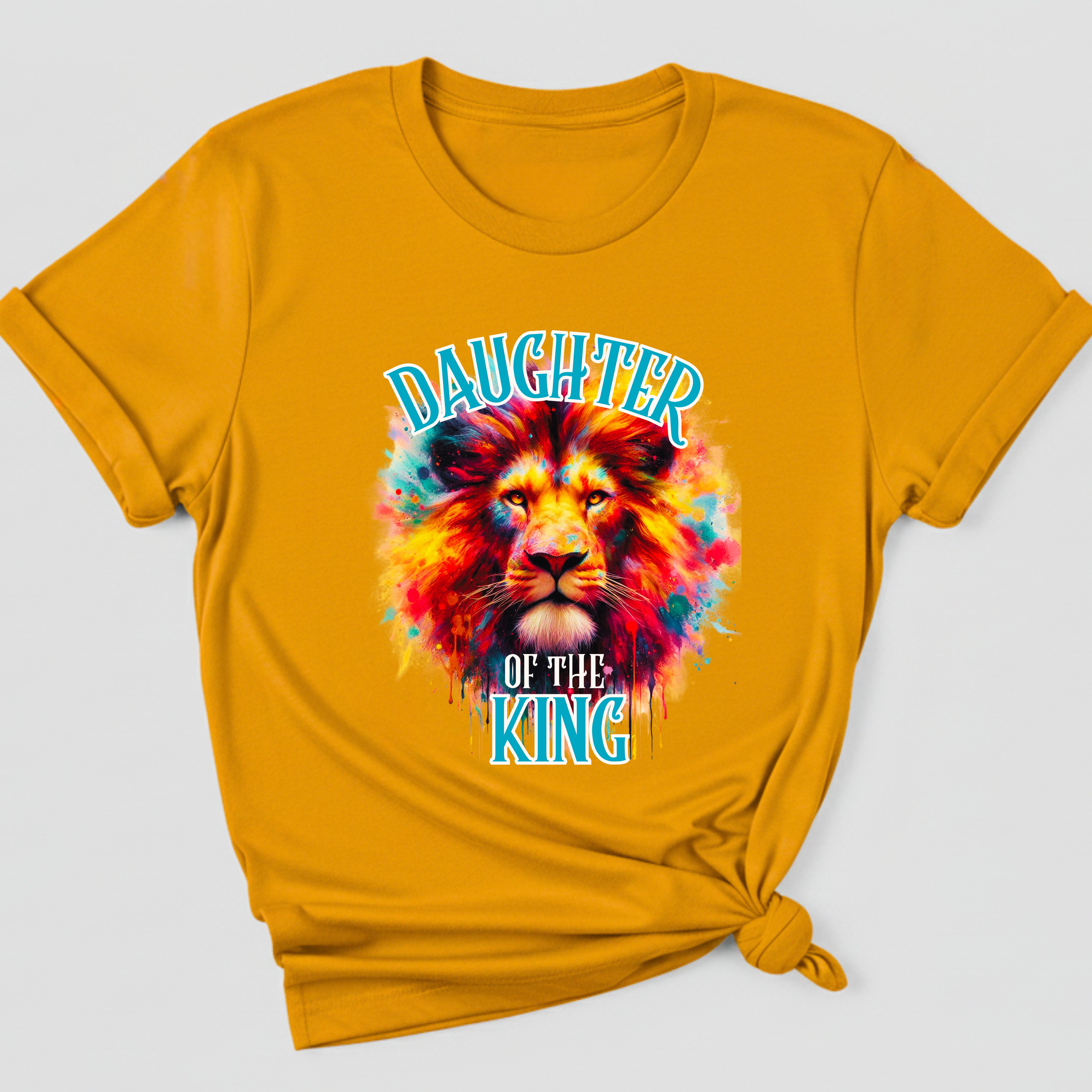 "Daughter Of A King" Faith Based Women's Cotton Short Sleeve T-Shirt Colorful Graphic Tee with Inspirational Message  product thumbnail image