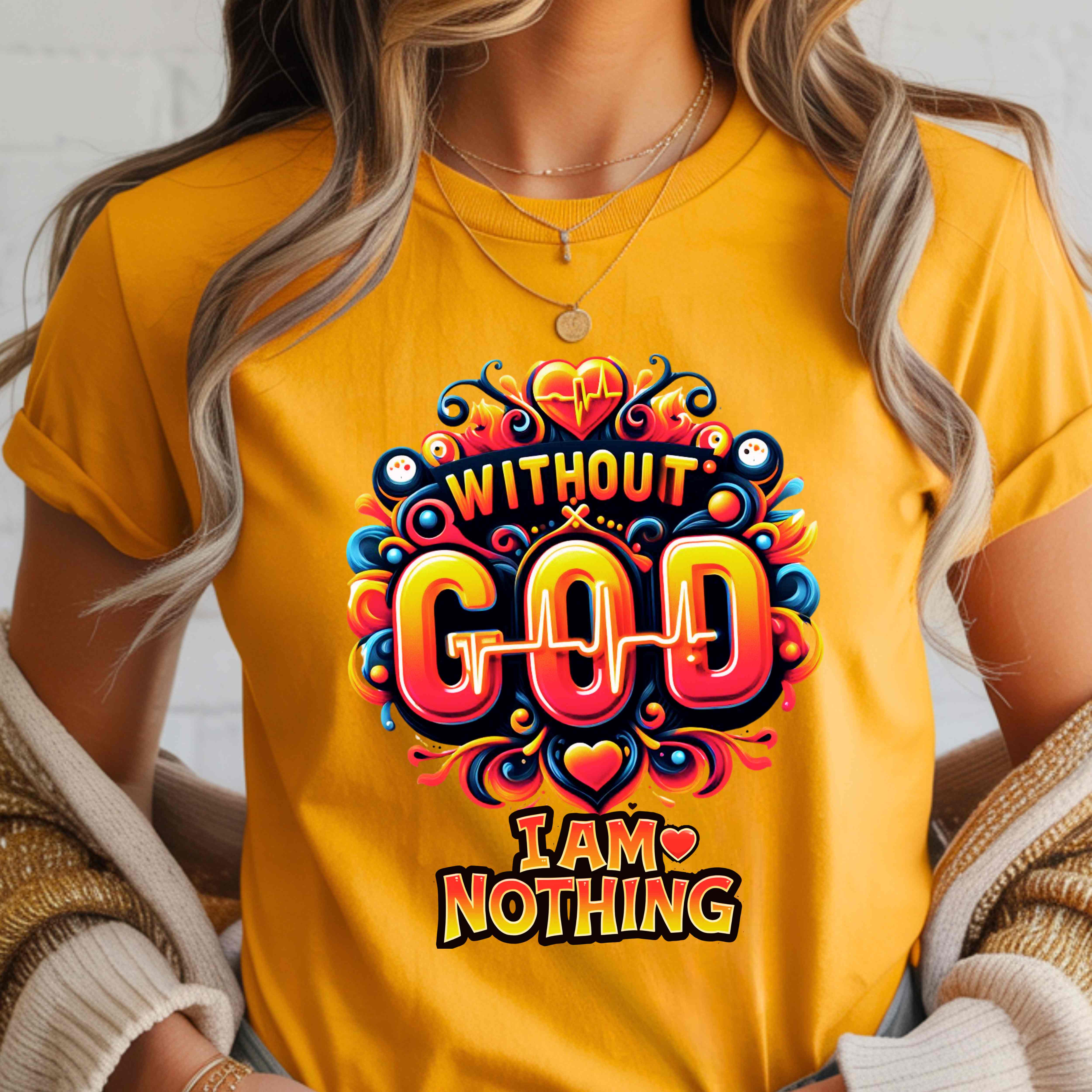 "Without God I Am Nothing" – A Statement of Surrender & Faith, Bold, Graphic Christian Women’s Cotton Short Sleeve T-Shirt "Without God I Am Nothing" – A Statement of Surrender & Faith, Bold, Graphic Christian Women’s Cotton Short Sleeve T-Shirt
