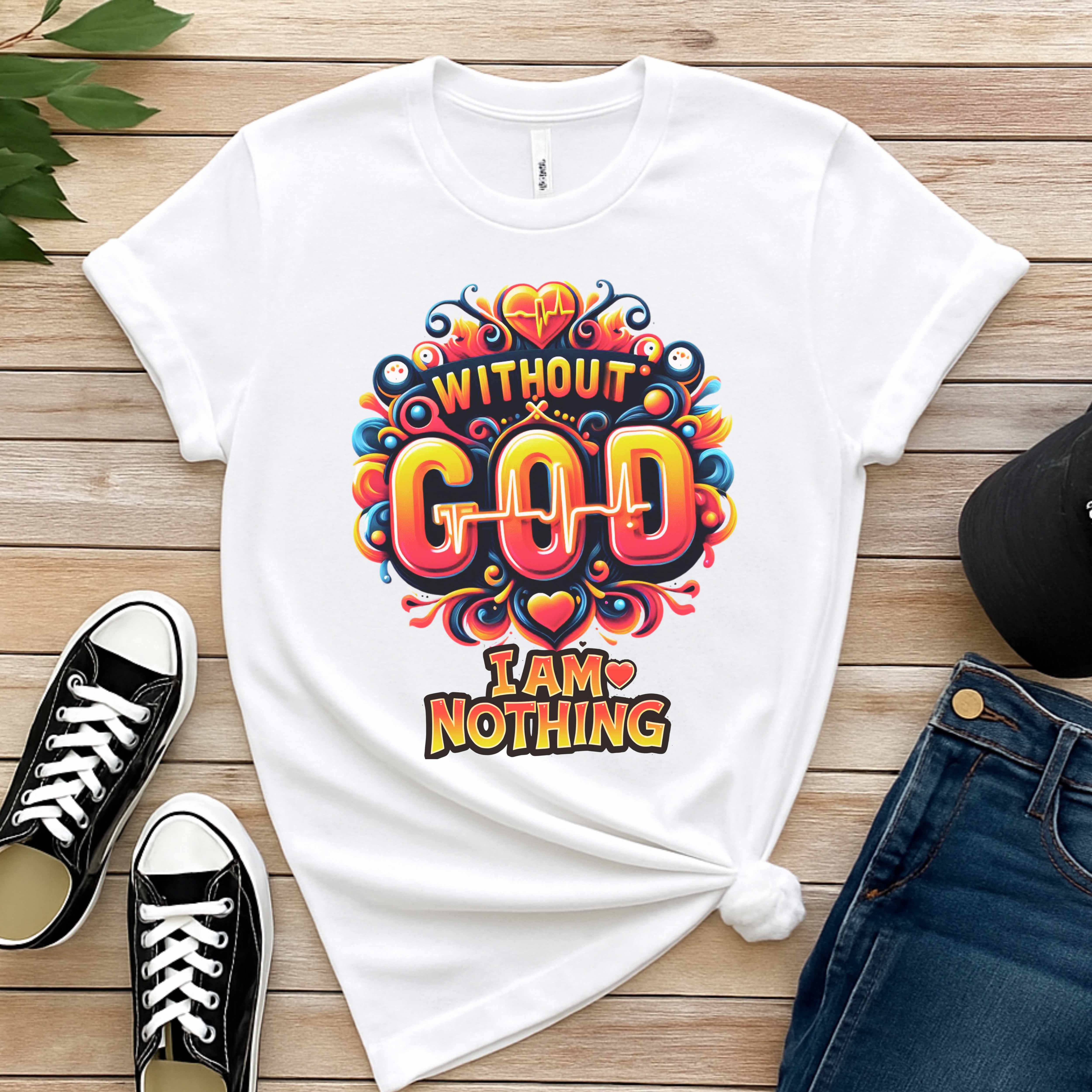"Without God I Am Nothing" – A Statement of Surrender &amp; Faith, Bold, Graphic Christian Women’s Cotton Short Sleeve T-Shirt product thumbnail image