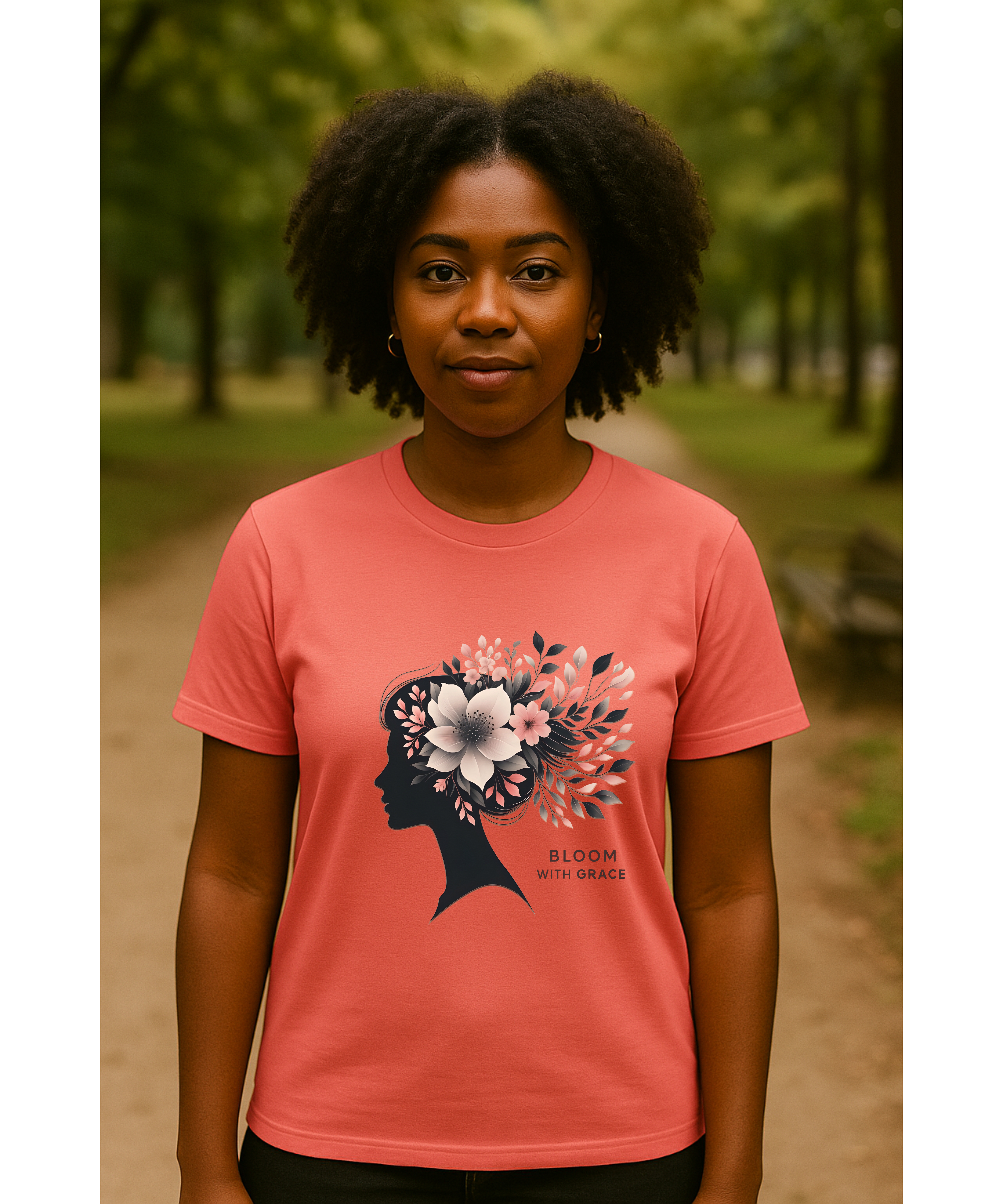 Bloom With Grace Christian Women's Softstyle T-Shirt  | Faith-Inspired Floral Silhouette Tee | Soft Cotton Christian Women’s Shirt | John 1:16 Scripture Tee, Christian Apparel product thumbnail image