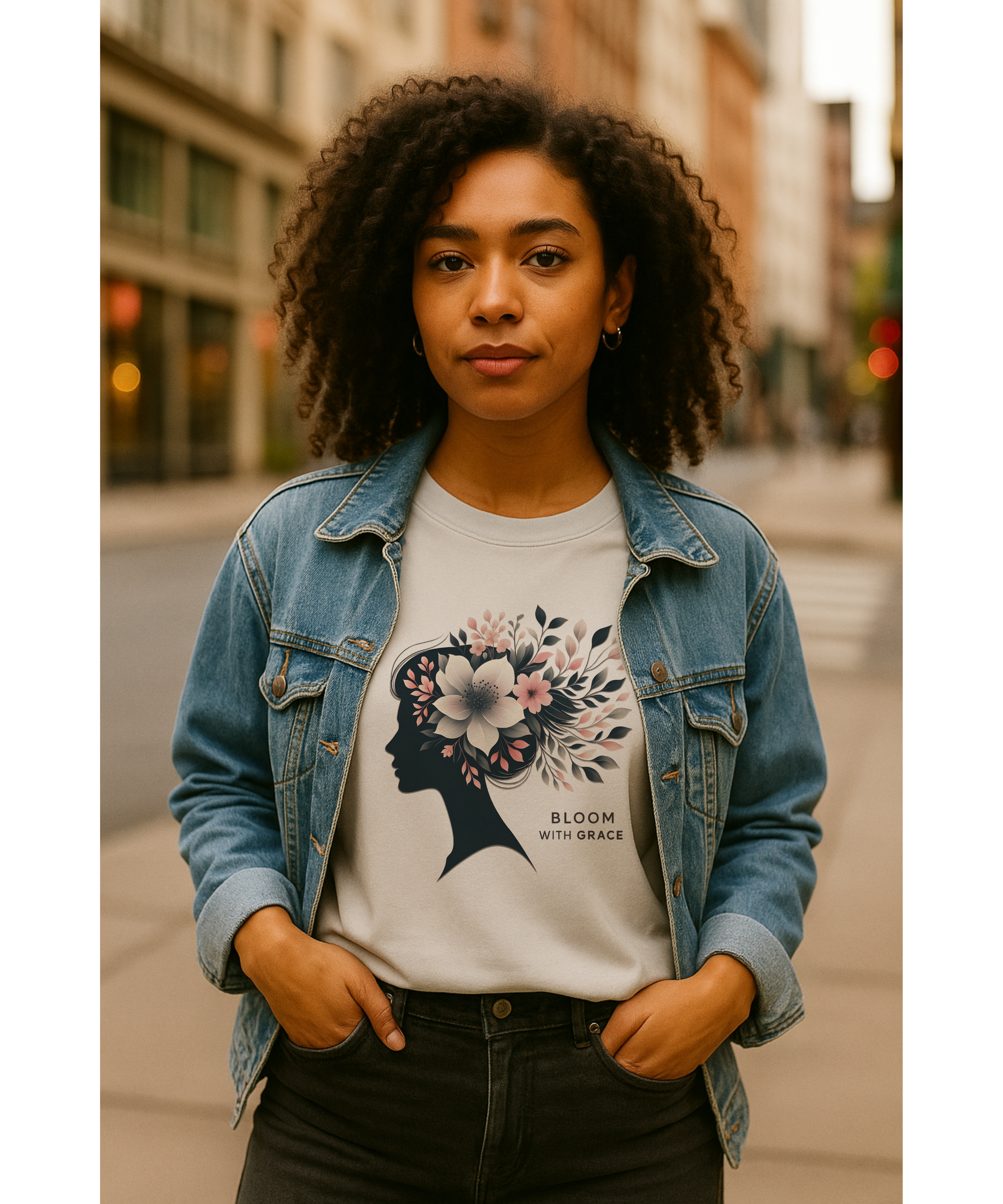 Bloom With Grace Christian Women's Softstyle T-Shirt  | Faith-Inspired Floral Silhouette Tee | Soft Cotton Christian Women’s Shirt | John 1:16 Scripture Tee, Christian Apparel product thumbnail image