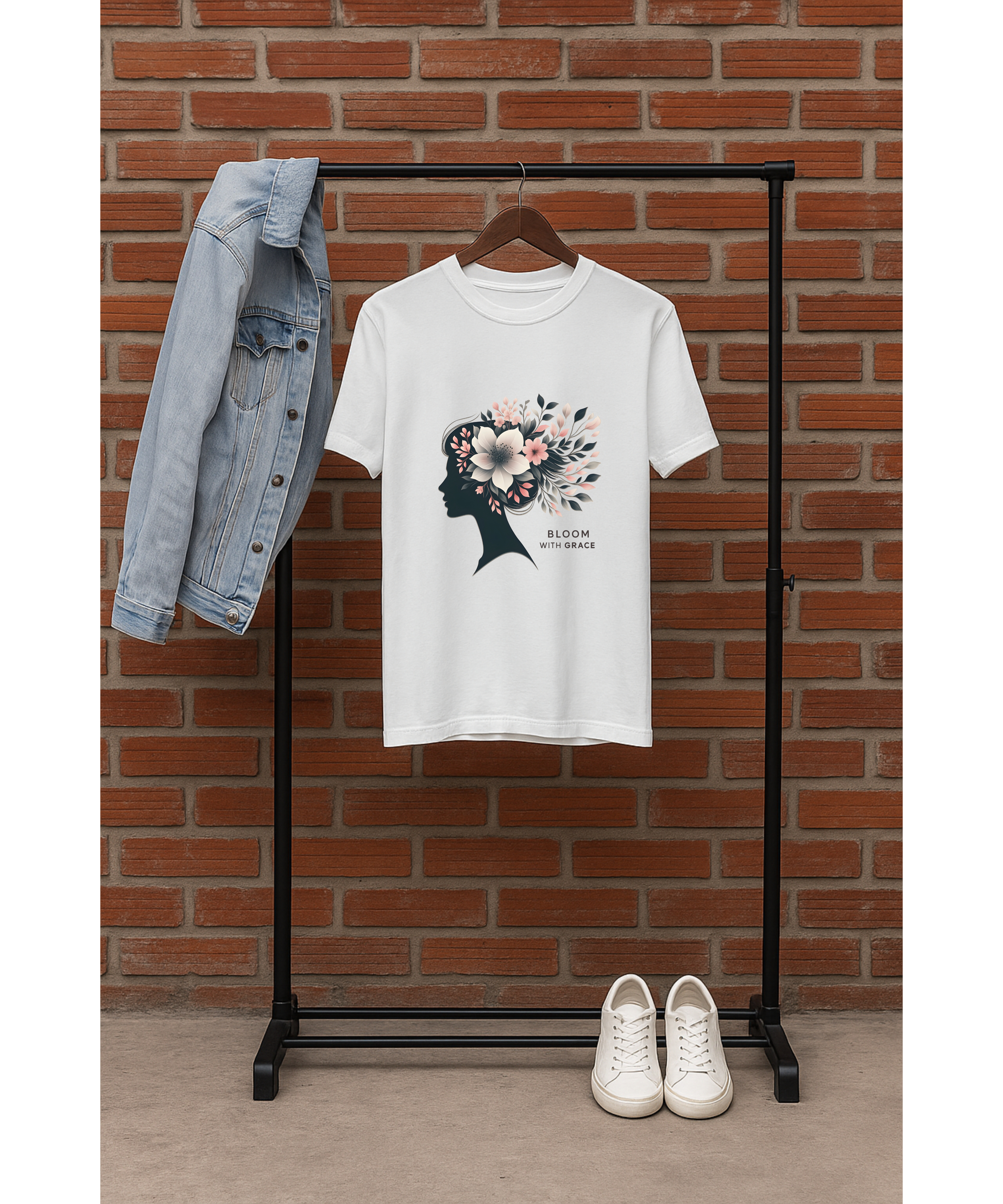 Bloom With Grace Christian Women's Softstyle T-Shirt  | Faith-Inspired Floral Silhouette Tee | Soft Cotton Christian Women’s Shirt | John 1:16 Scripture Tee, Christian Apparel product thumbnail image