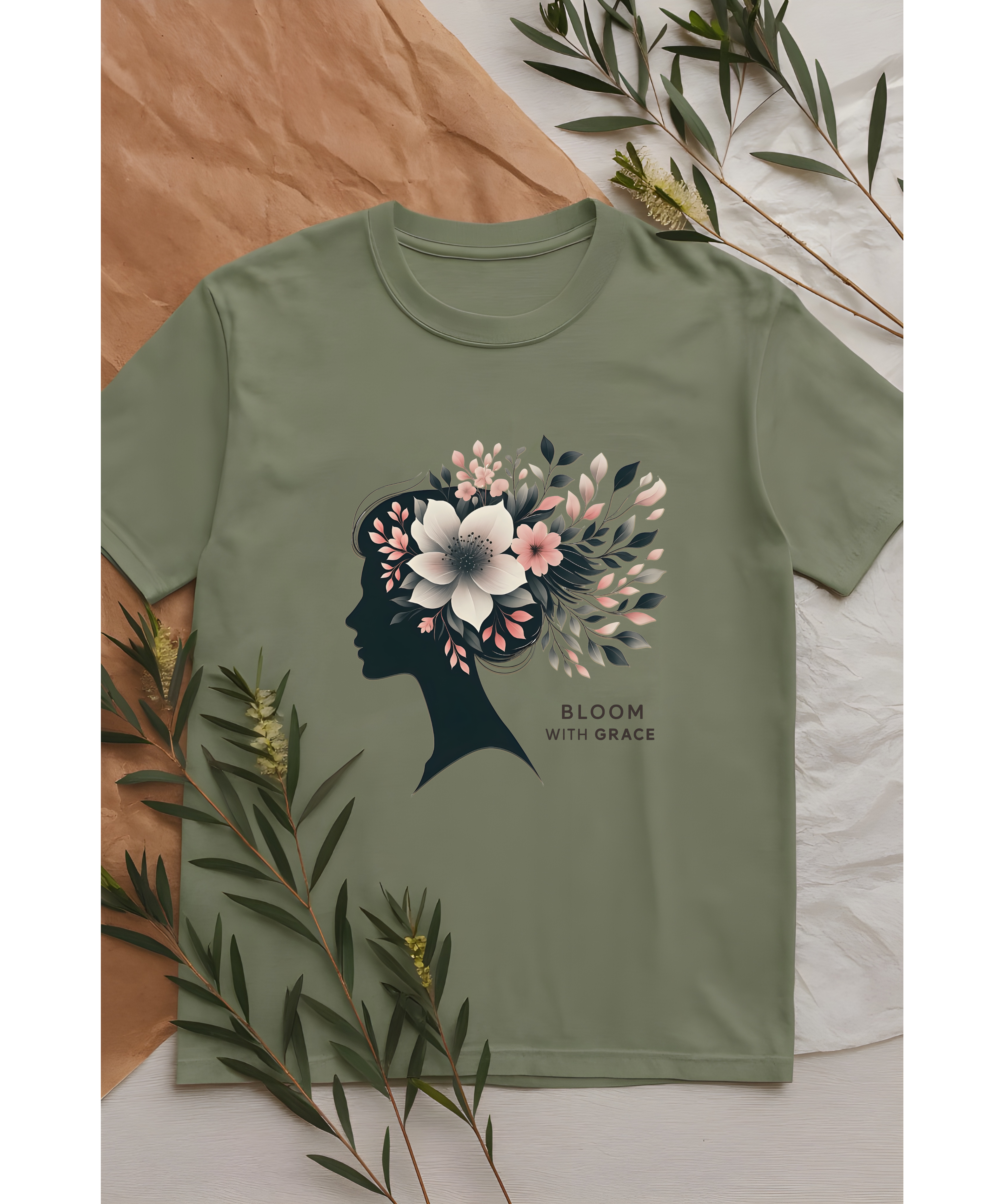Bloom With Grace Christian Women's Softstyle T-Shirt  | Faith-Inspired Floral Silhouette Tee | Soft Cotton Christian Women’s Shirt | John 1:16 Scripture Tee, Christian Apparel product thumbnail image