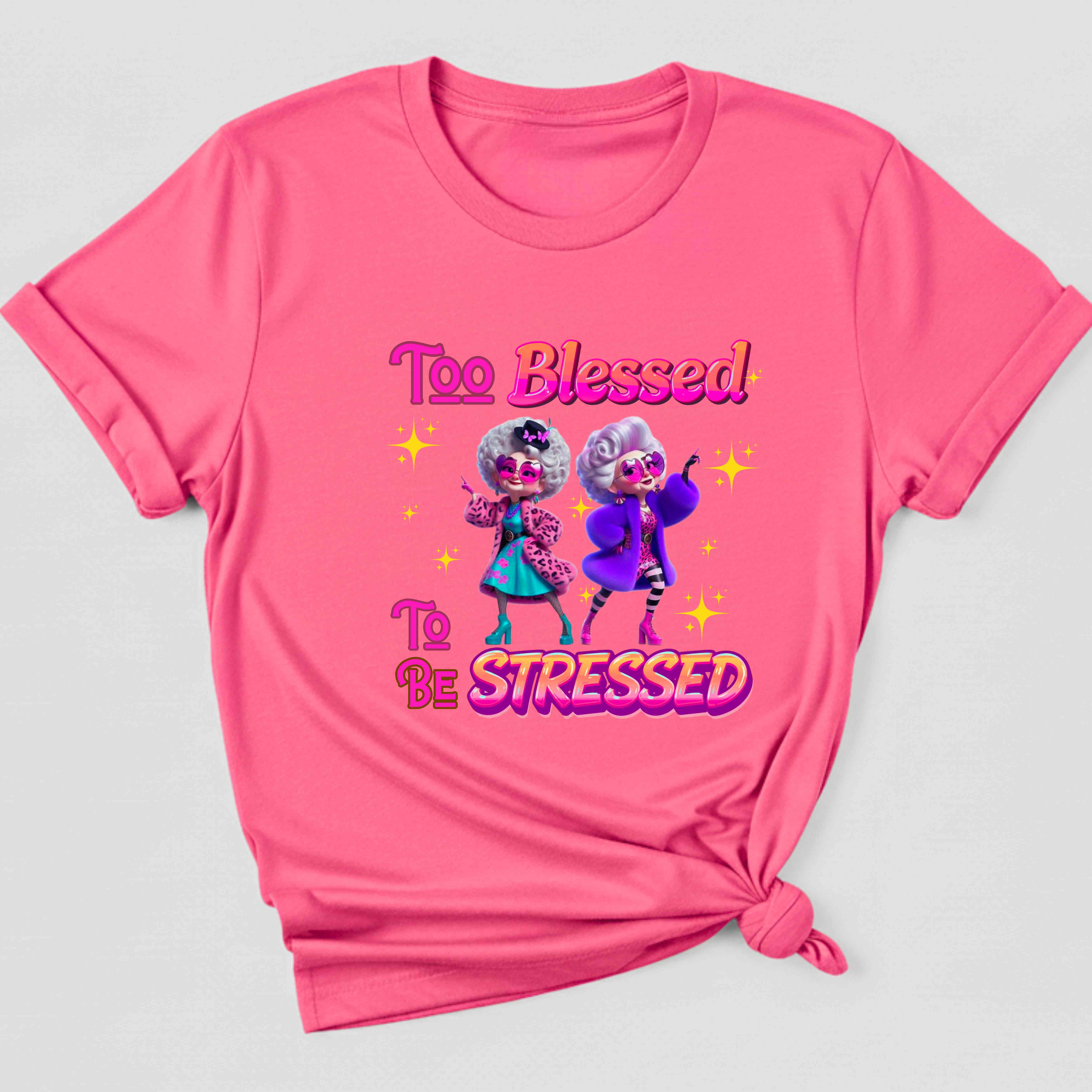 "Too Blessed to Be Stressed" Christian Women’s Cotton Short Sleeve T-Shirt – Peace Over Chaos, Faith Over Pressure product thumbnail image