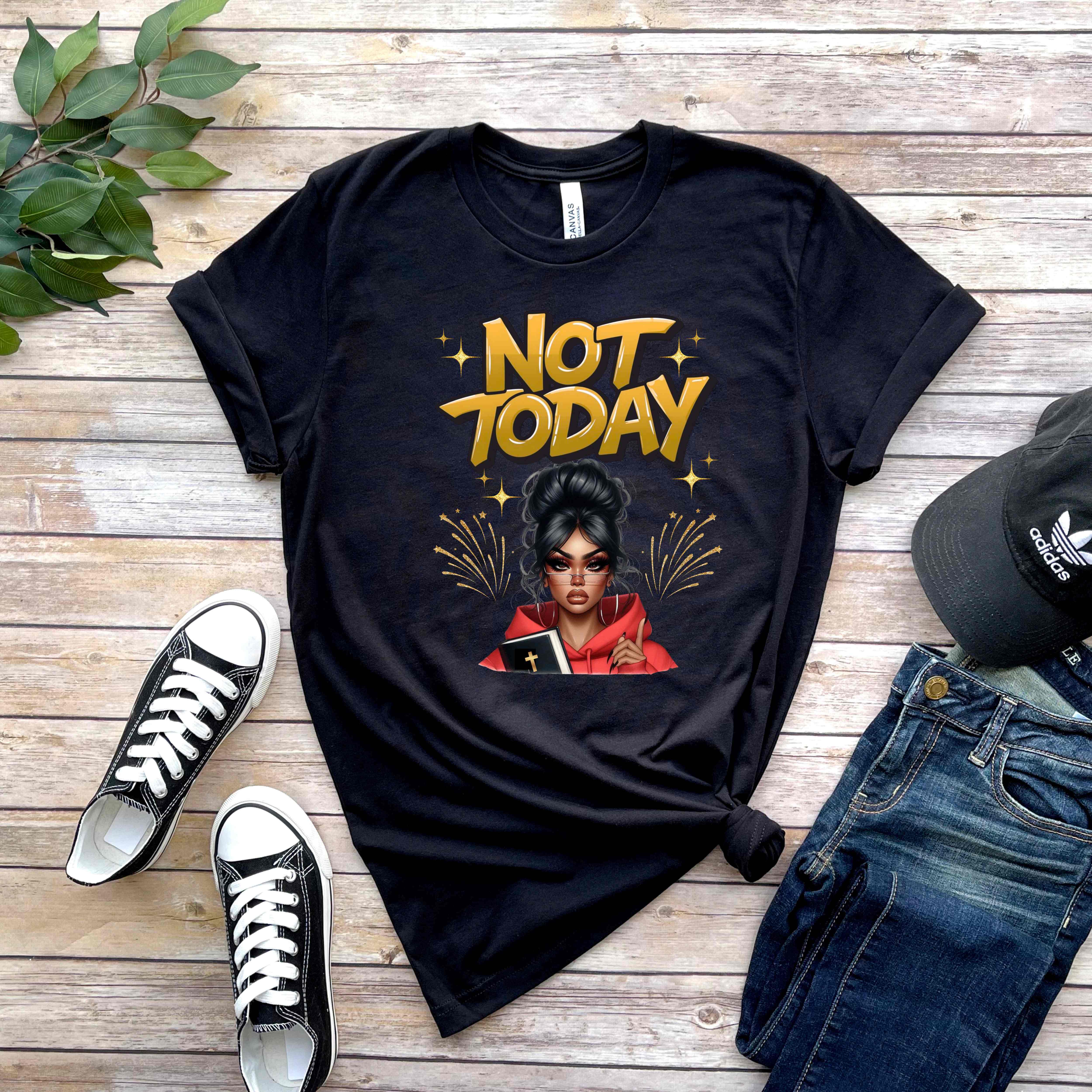 "Not Today" Christian Women's Cotton Short Sleeve T-Shirt – Faith-Based Apparel, Motivational Message product thumbnail image