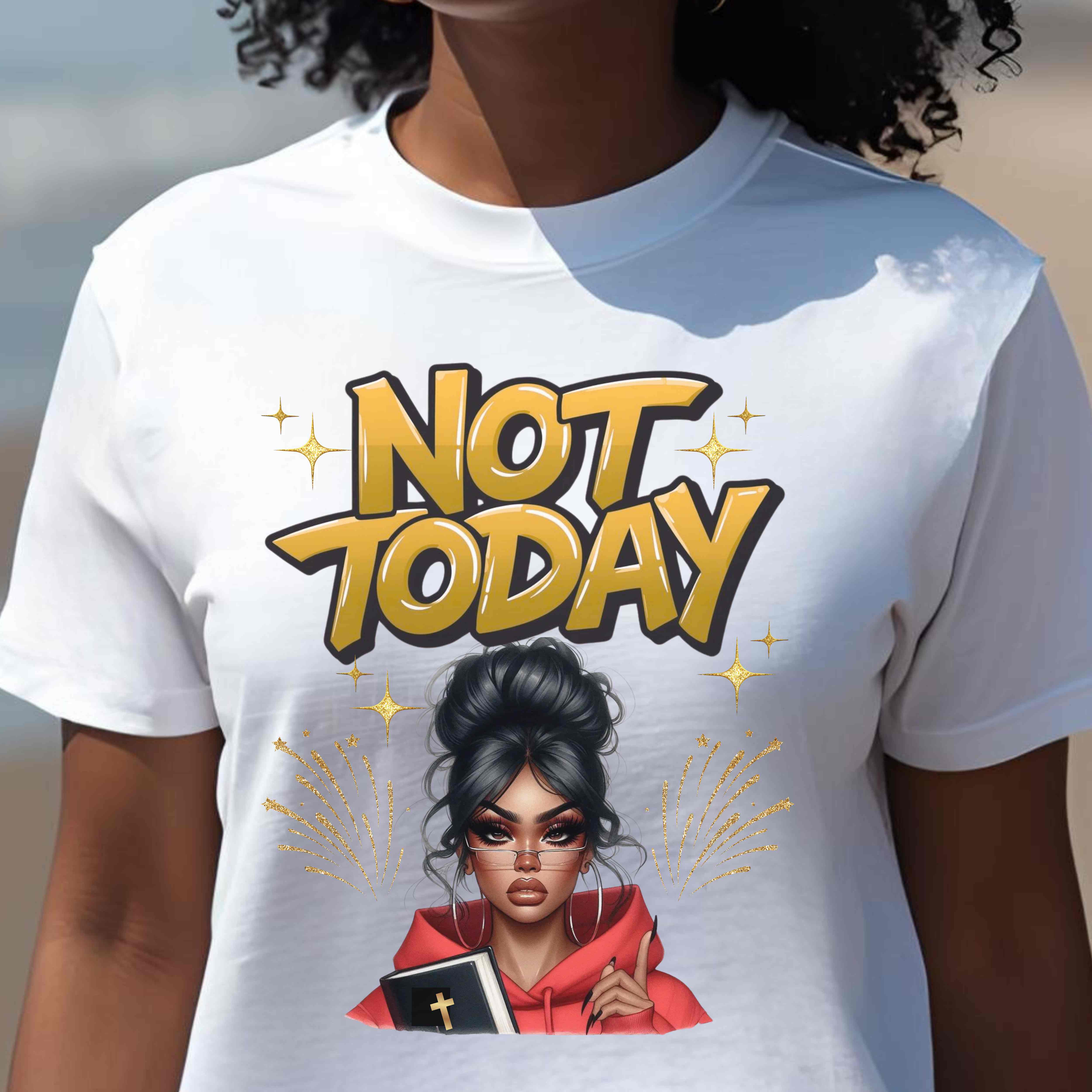 "Not Today" Christian Women's Cotton Short Sleeve T-Shirt – Faith-Based Apparel, Motivational Message product thumbnail image
