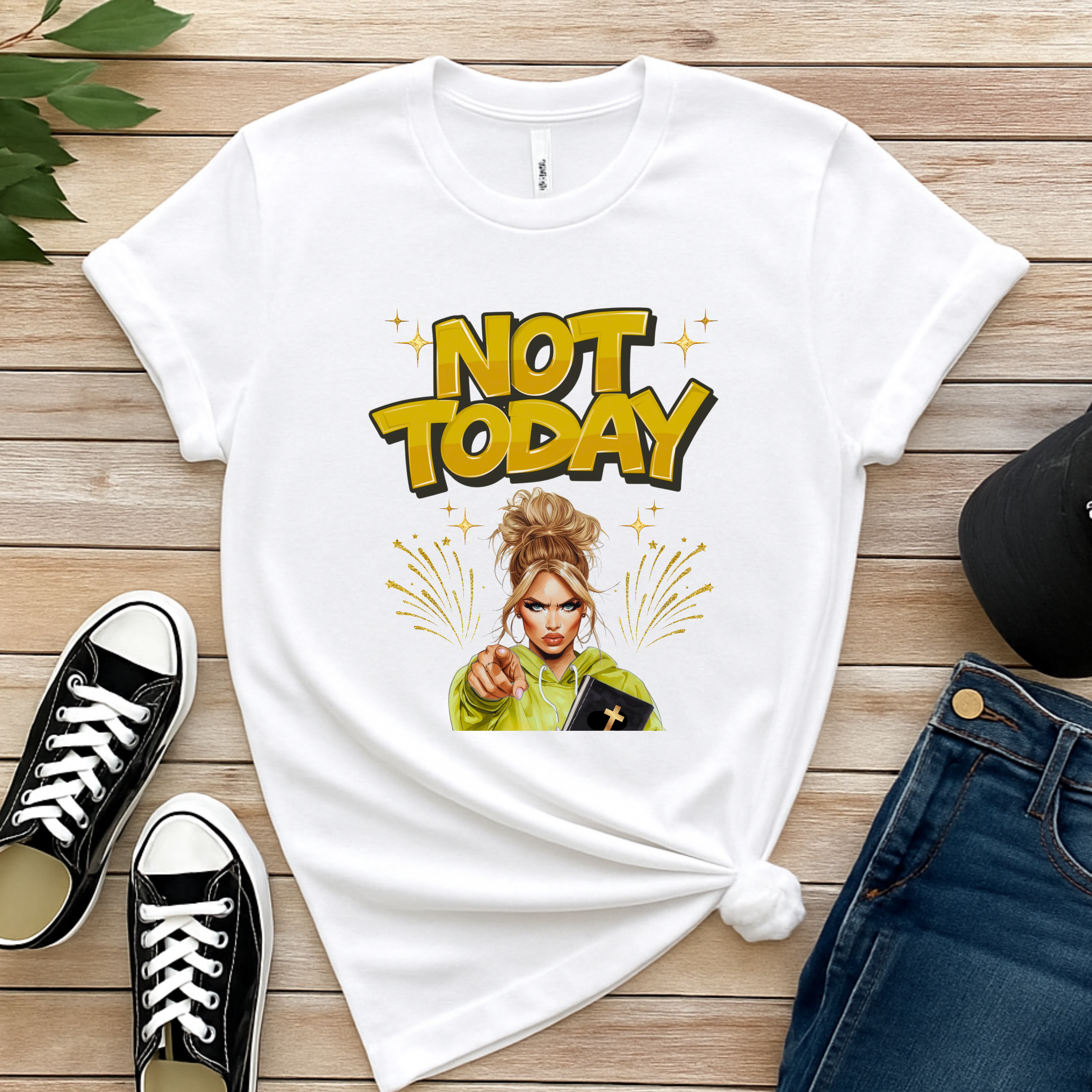 Not Today Faith-Based Christian Women's Cotton Short Sleeve T-Shirt, Motivational, Inspirational Message product thumbnail image