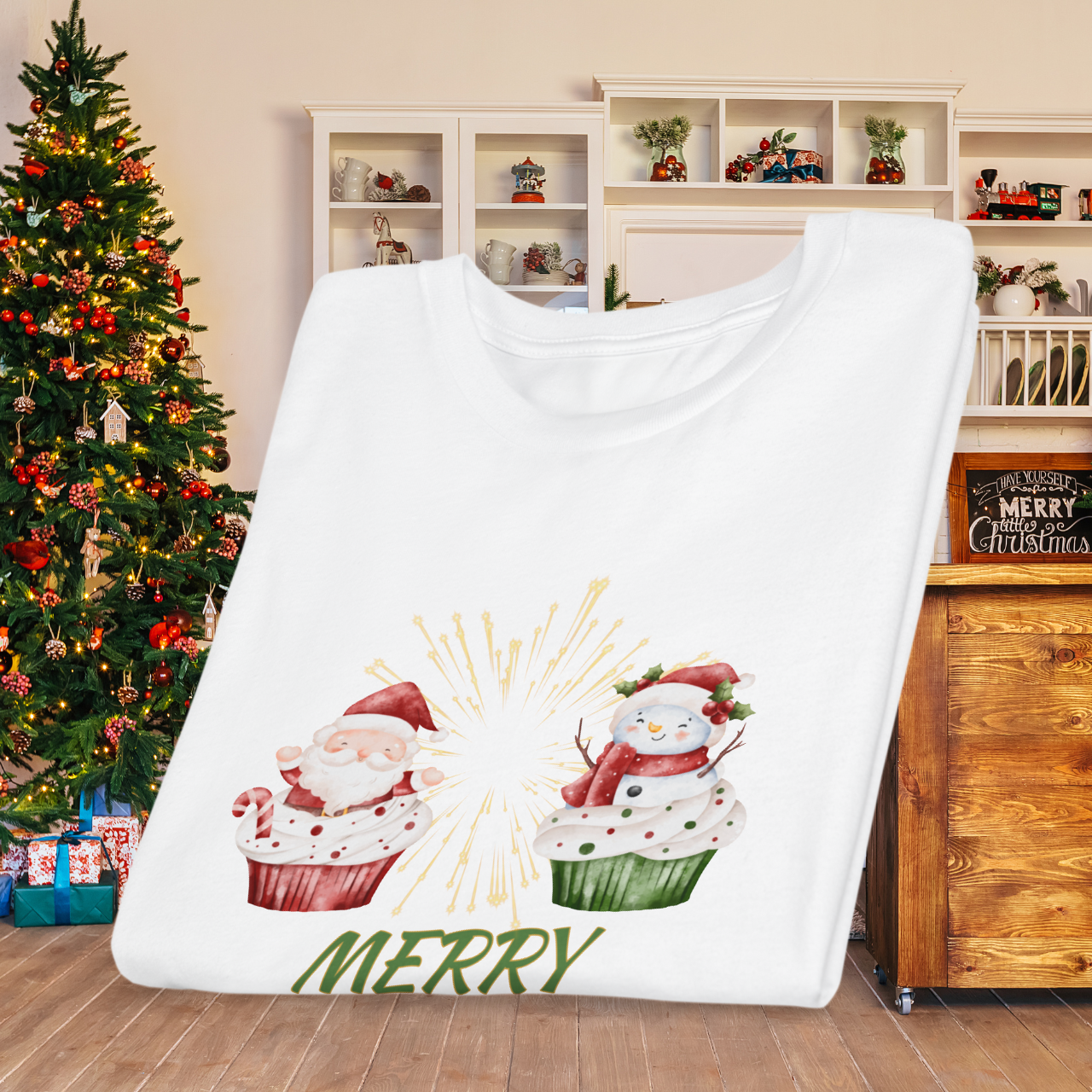 Youth Tee — Merry Christmas Cupcake Santa Holiday T‑Shirt - Family Matching Tee product thumbnail image