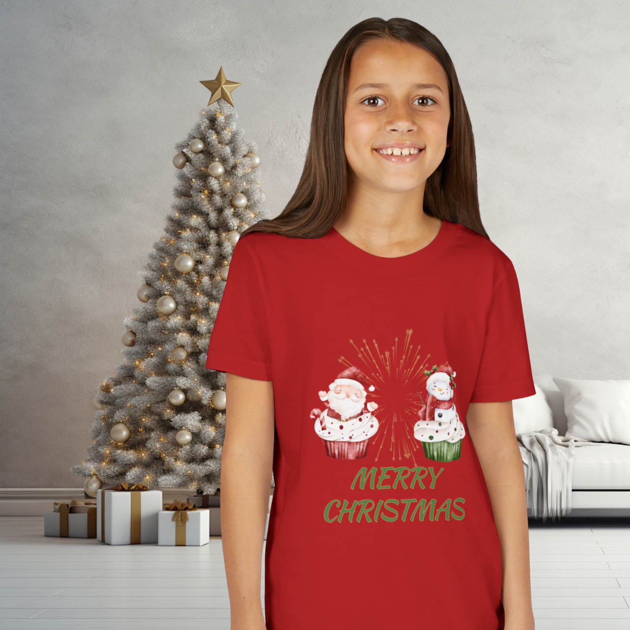 Youth Tee — Merry Christmas Cupcake Santa Holiday T‑Shirt - Family Matching Tee product thumbnail image Youth Tee — Merry Christmas Cupcake Santa Holiday T‑Shirt - Family Matching Tee product thumbnail image