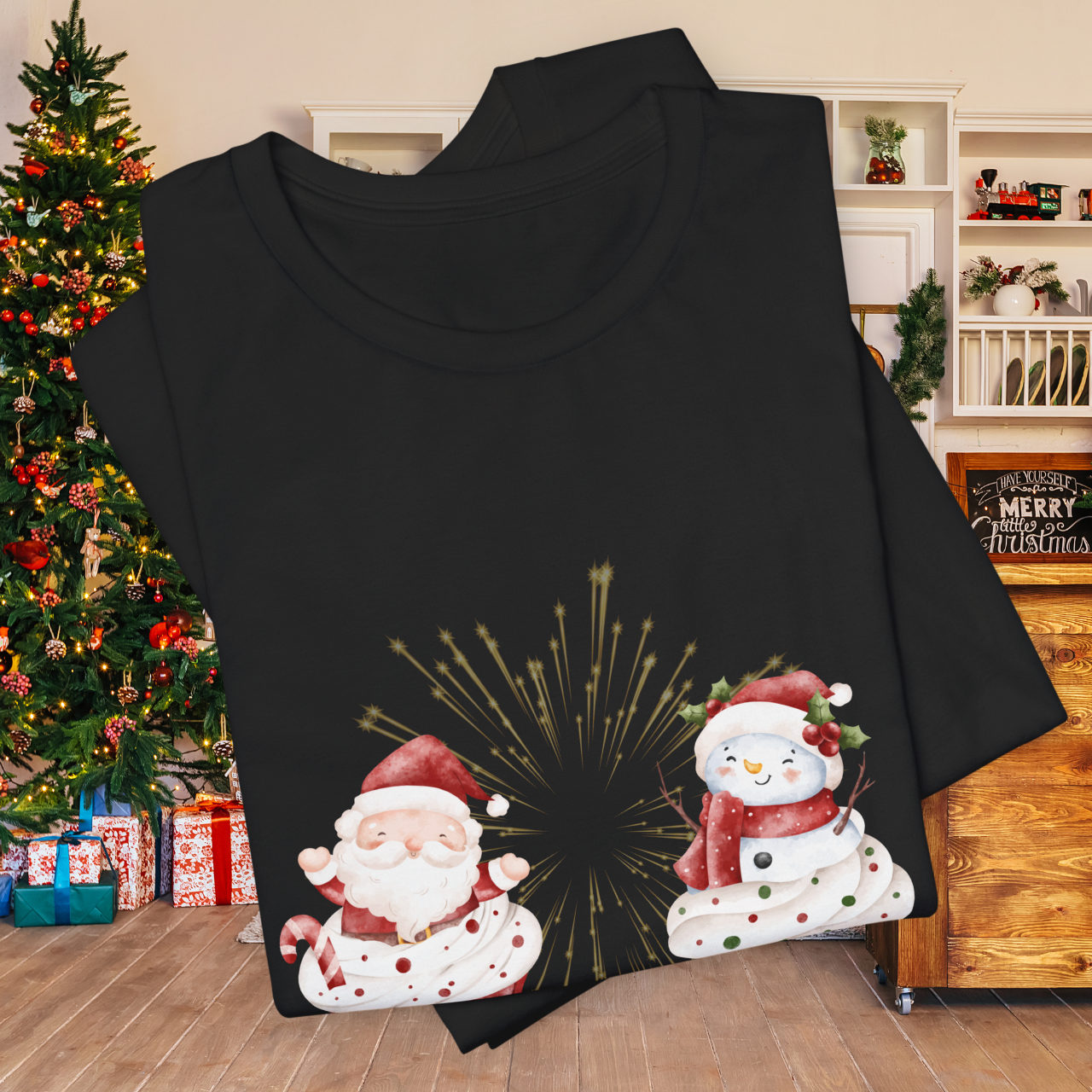 Toddler Tee - Merry Christmas Cupcake Santa &amp; Snowman Holiday Shirt - Family Matching Tee product thumbnail image