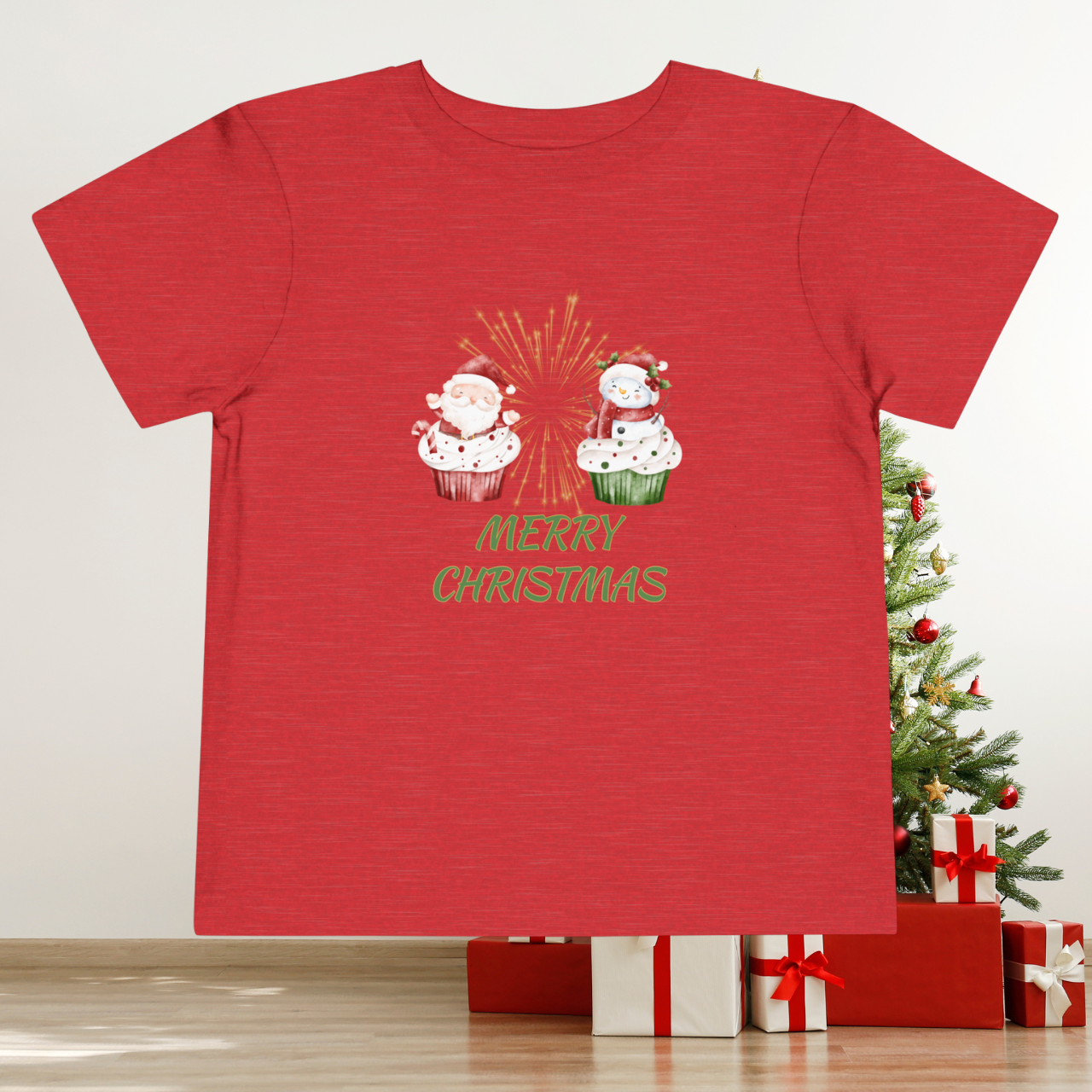 Toddler Tee - Merry Christmas Cupcake Santa &amp; Snowman Holiday Shirt - Family Matching Tee product thumbnail image