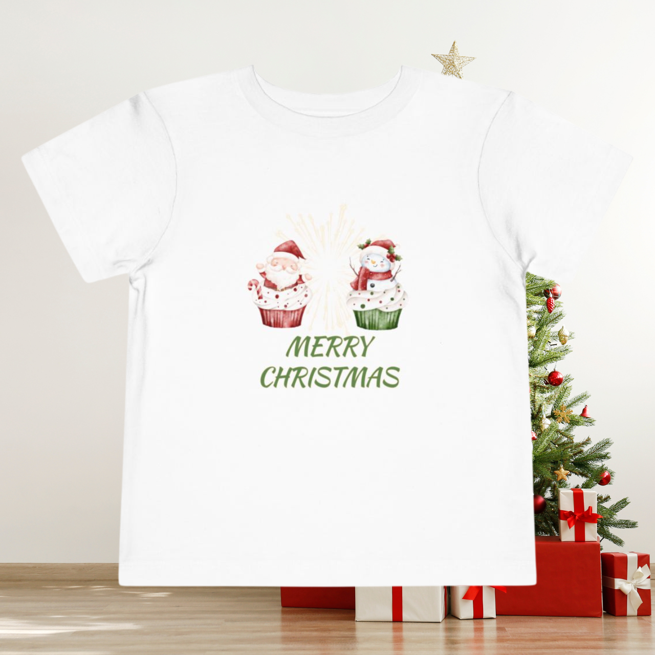 Toddler Tee - Merry Christmas Cupcake Santa &amp; Snowman Holiday Shirt - Family Matching Tee product thumbnail image