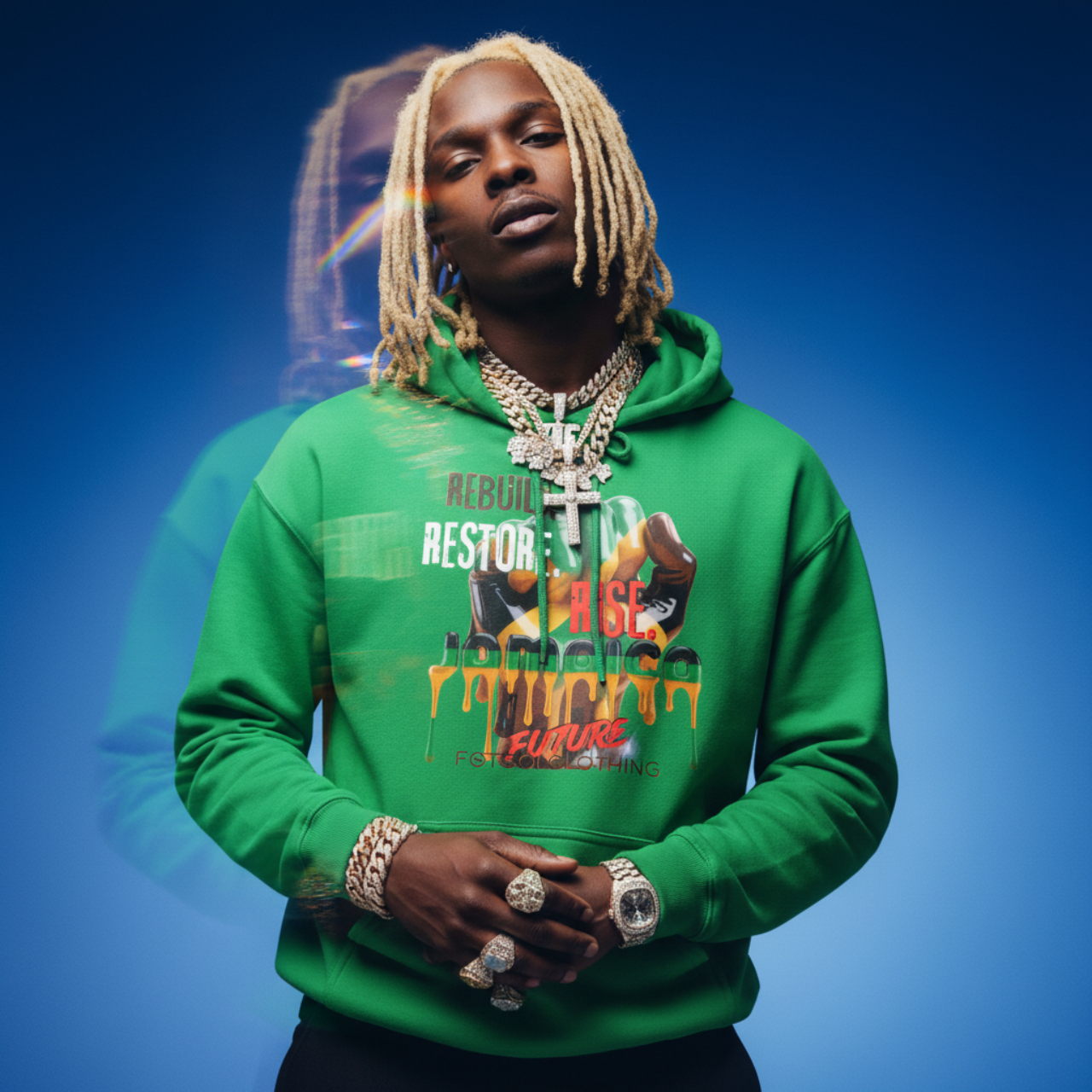 Rise, Restore, Rebuild Jamaican Pride Hoodie product thumbnail image Rise, Restore, Rebuild Jamaican Pride Hoodie product thumbnail image