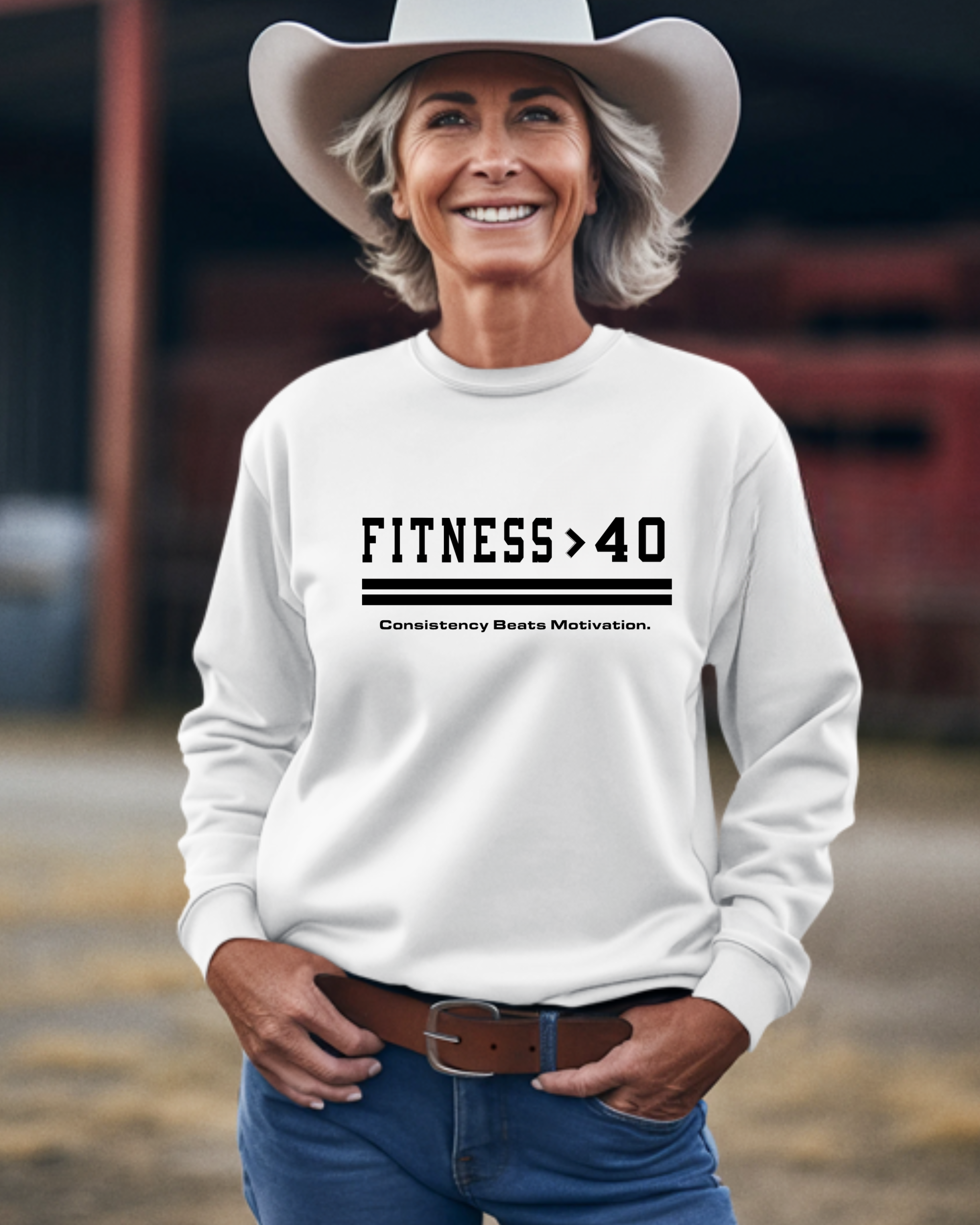 “Fitness > 40” Crewneck Sweatshirt “Fitness > 40” Crewneck Sweatshirt