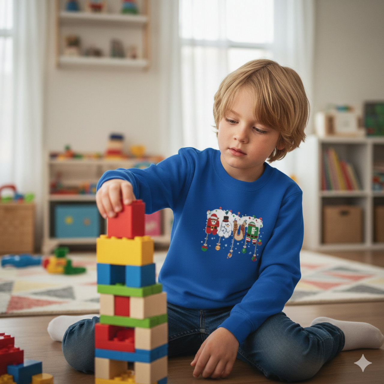 Youth Crewneck Sweatshirt — Christmas Elf &amp; Holiday Ornament Graphic product thumbnail image