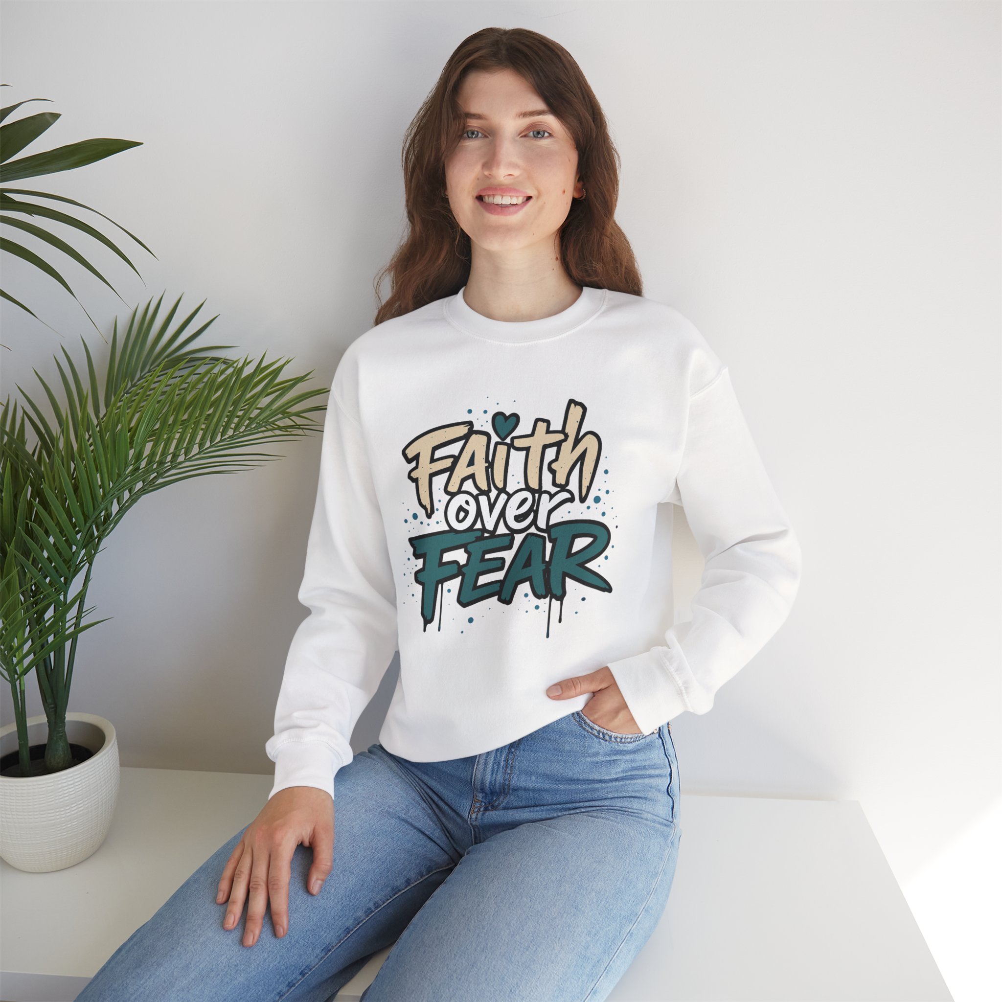 Faith Over Fear Christian Sweatshirt Pullover — Inspirational Bible Verse Pullover | Comfortable Faith-Based Crewneck, Faith, Christian Apparel, Sweater product thumbnail image Faith Over Fear Christian Sweatshirt Pullover — Inspirational Bible Verse Pullover | Comfortable Faith-Based Crewneck, Faith, Christian Apparel, Sweater product thumbnail image
