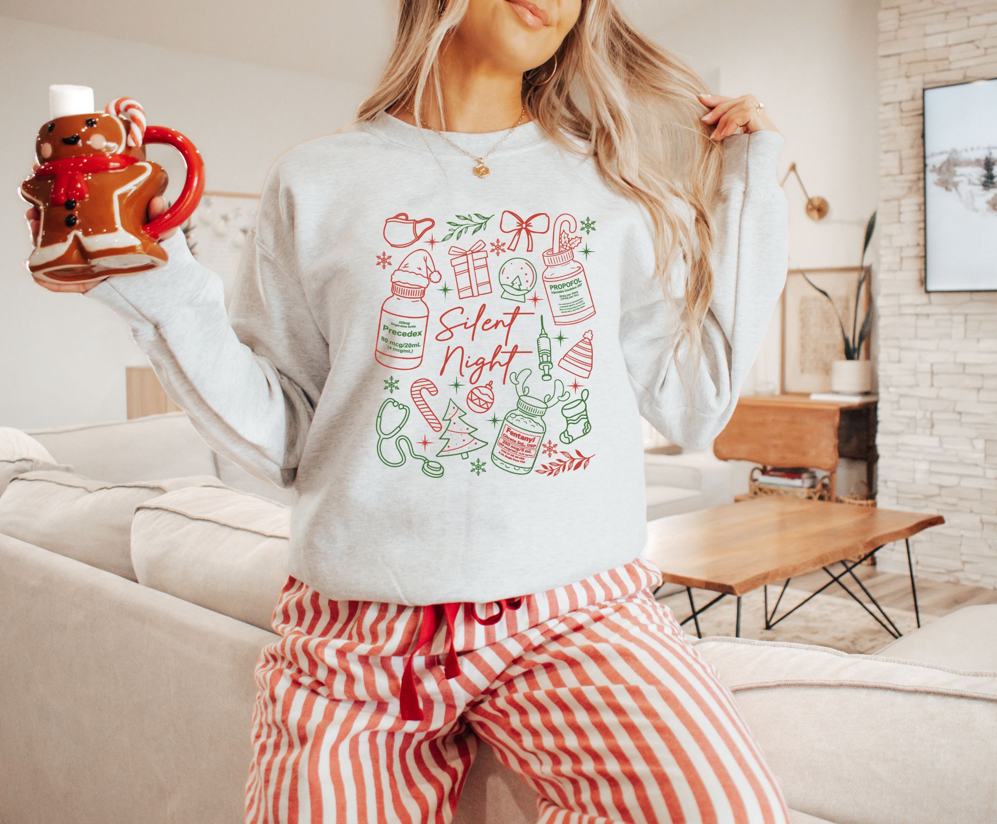 Minimalist Nurse Christmas Sweatshirt | Funny “Silent Night” Medical Sweatshirt | Aesthetic Nurse Gift | Simple Holiday Doodle Pullover
