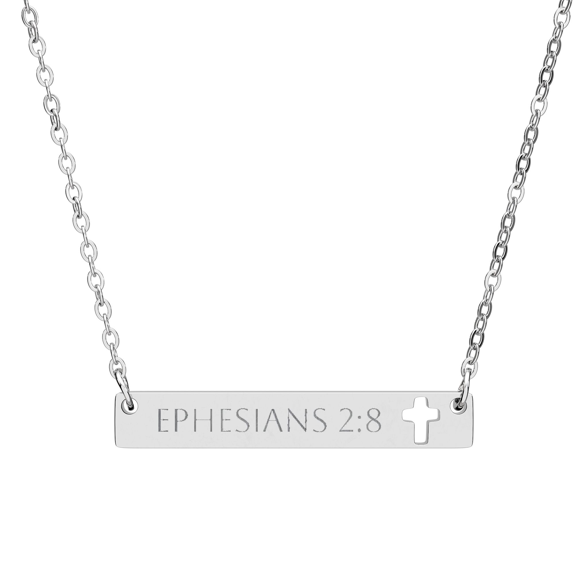 Ephesians 2:8 Cutout Cross Bar Necklace | Engraved Scripture Pendant | COLLECTION III: GRACE