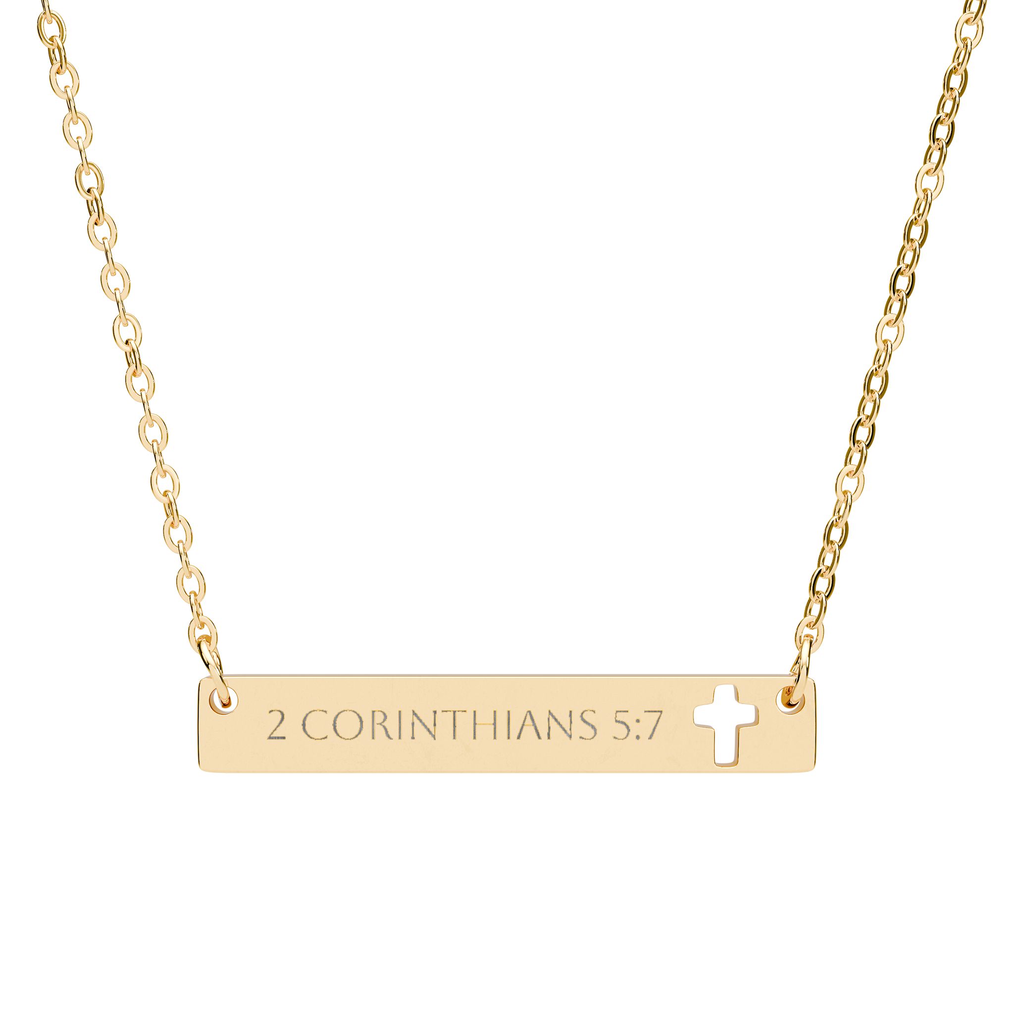 2 Corinthians 5:7 Cutout Cross Bar Necklace | Engraved Scripture Pendant | COLLECTION II: GUIDED 2 Corinthians 5:7 Cutout Cross Bar Necklace | Engraved Scripture Pendant | COLLECTION II: GUIDED