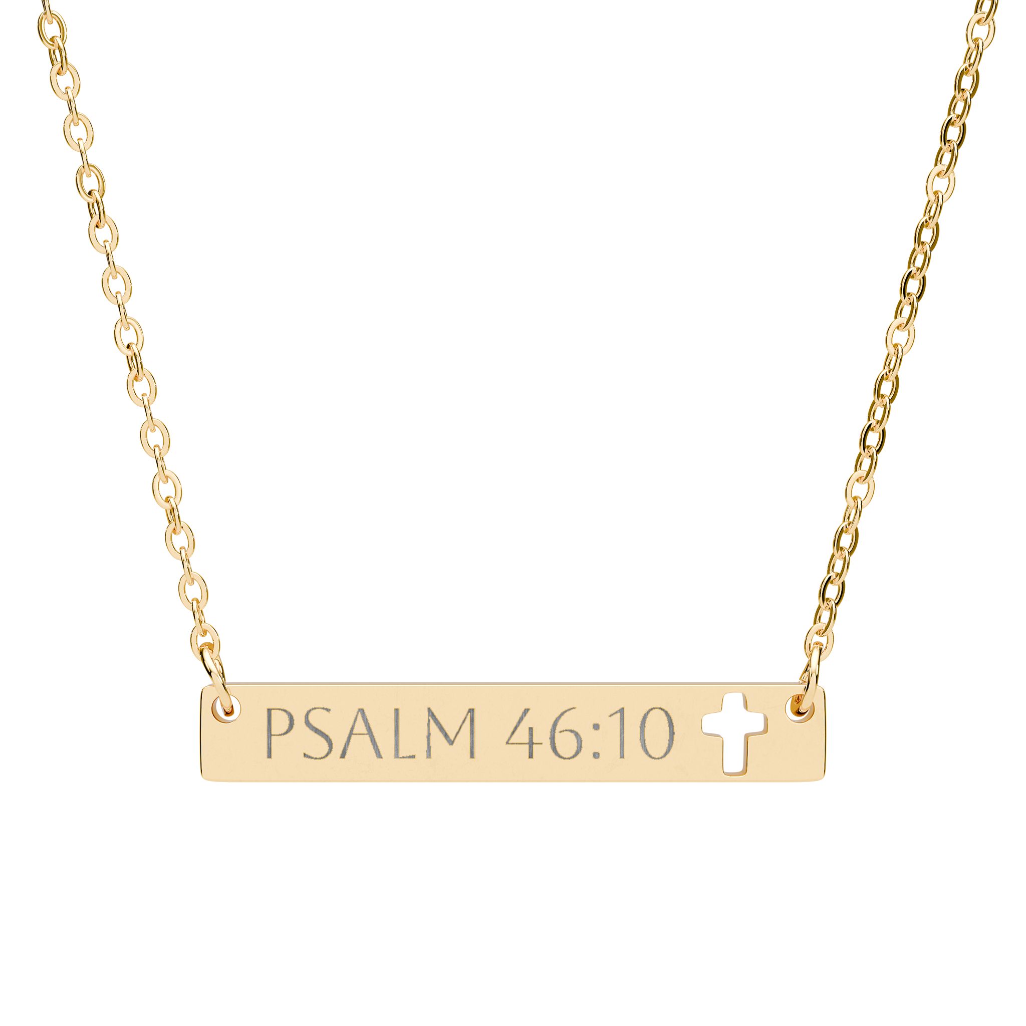 Psalm 46:10 Cutout Cross Bar Necklace | Engraved Scripture Pendant | COLLECTION I: STILLNESS