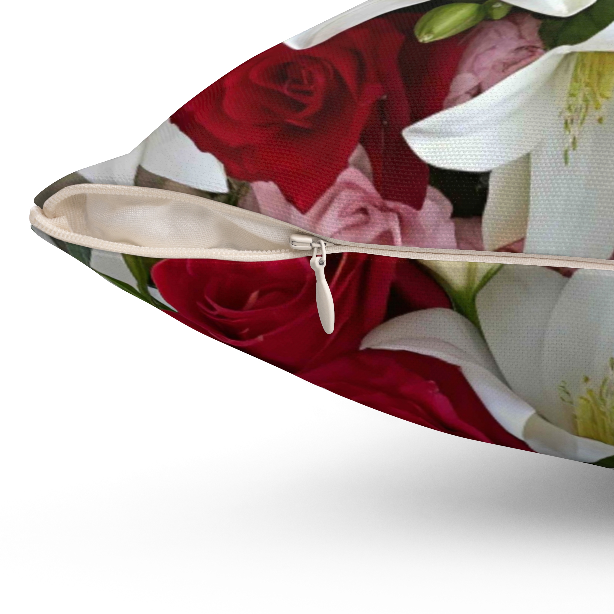 Red and Pink Rose Bouquet Pillow | Floral Square Pillow, Romantic Flower Print product thumbnail image