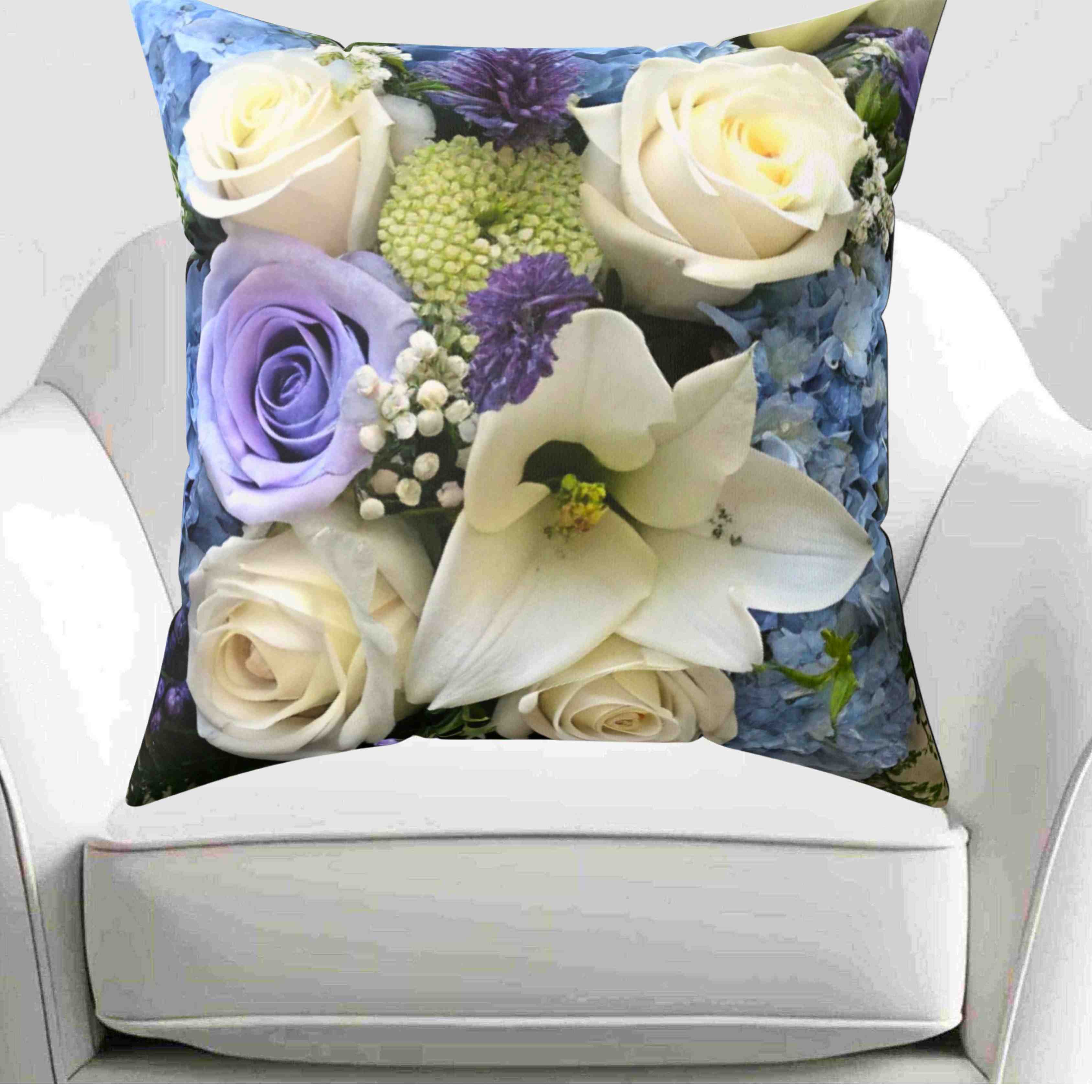 White and Lavender Floral Bouquet Pillow | Square Pillow product thumbnail image
