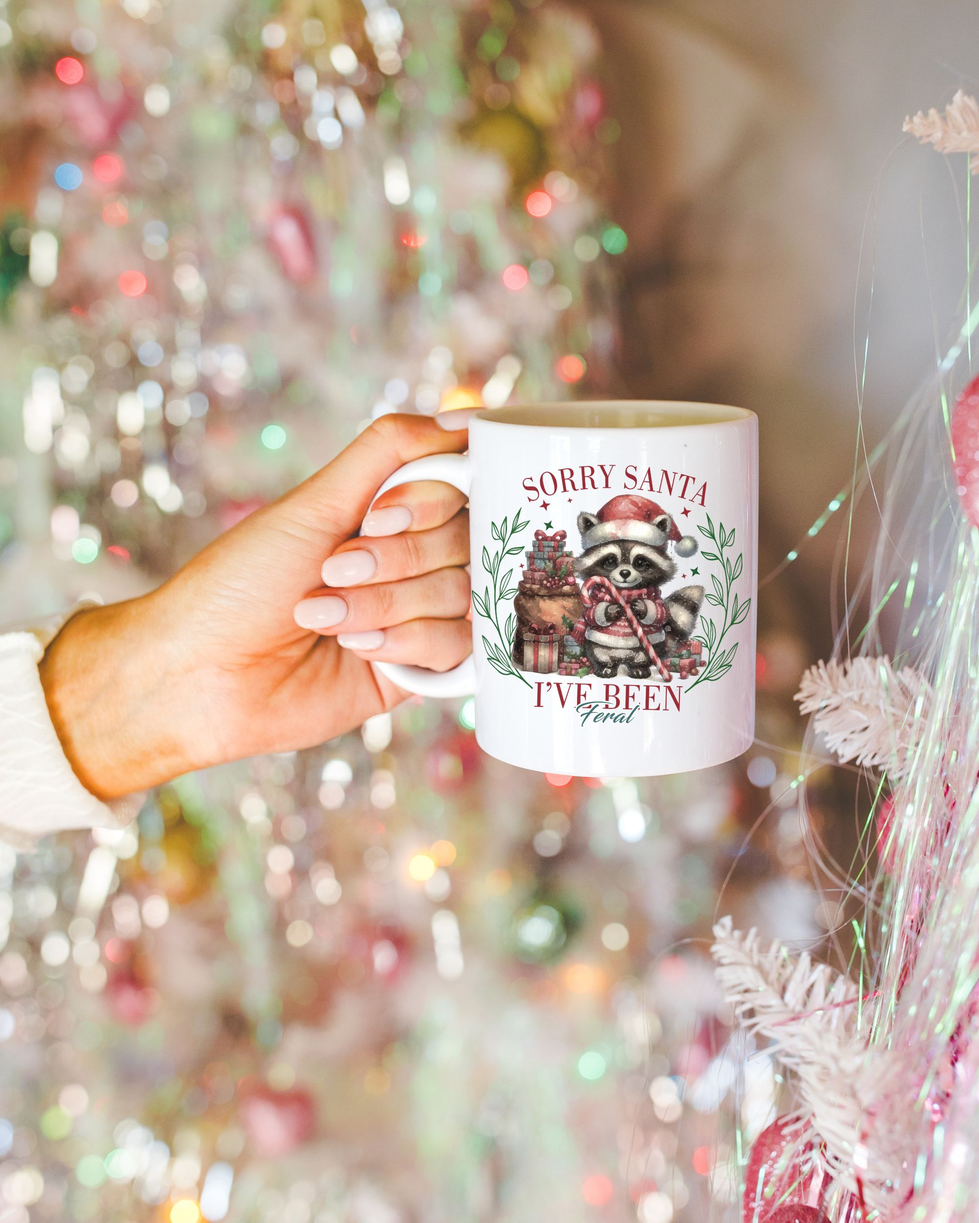 Sorry Santa I’ve Been Feral Raccoon Mug – Funny Christmas Ceramic Coffee Cup, Cute Humor Holiday Gift for Moms, Trendy Animal Graphic Mug product thumbnail image Sorry Santa I’ve Been Feral Raccoon Mug – Funny Christmas Ceramic Coffee Cup, Cute Humor Holiday Gift for Moms, Trendy Animal Graphic Mug product thumbnail image