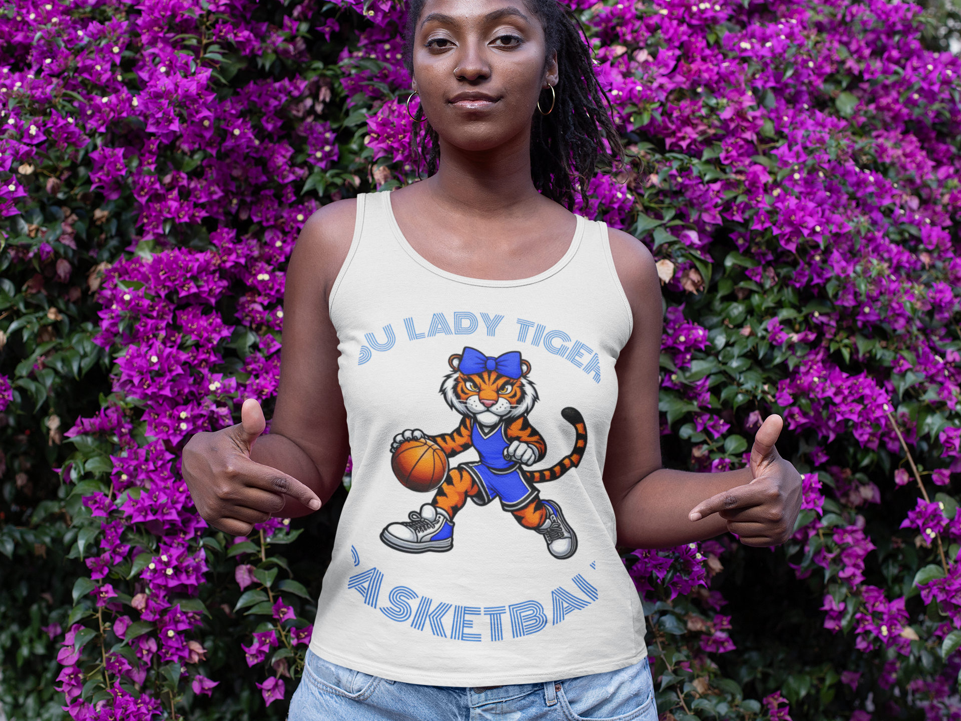 Lady Tigers Basketball Animation Racerback Tank - Sporty Women's Tee for Fitness, Beach, Team Events, Gym Wear, Workout Gear product thumbnail image