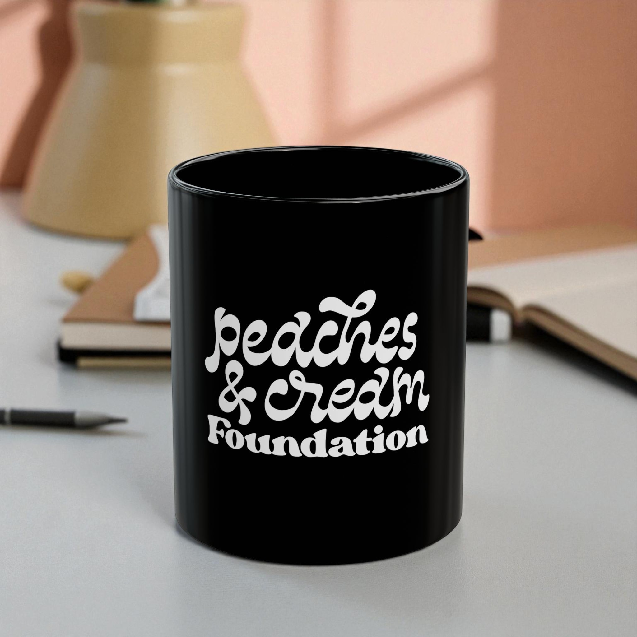Retro Peaches and Cream Black Mug