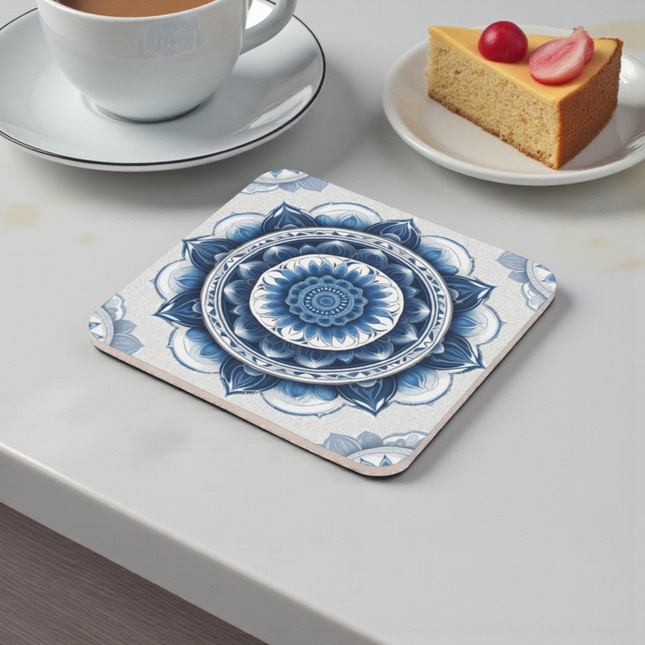 Floral Blue Mandala Cork Back Coaster