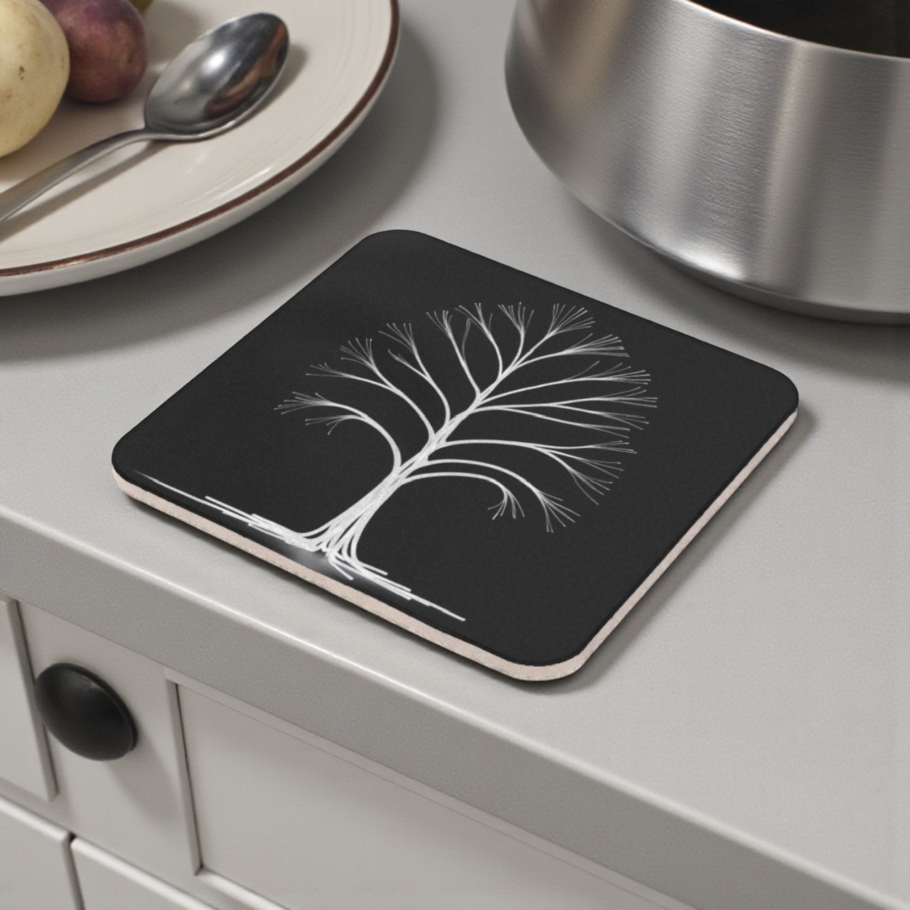 Chic Tree Silhouette Cork Back Coaster