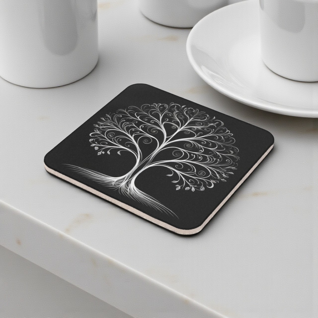Chic White Tree Cork Back Coaster