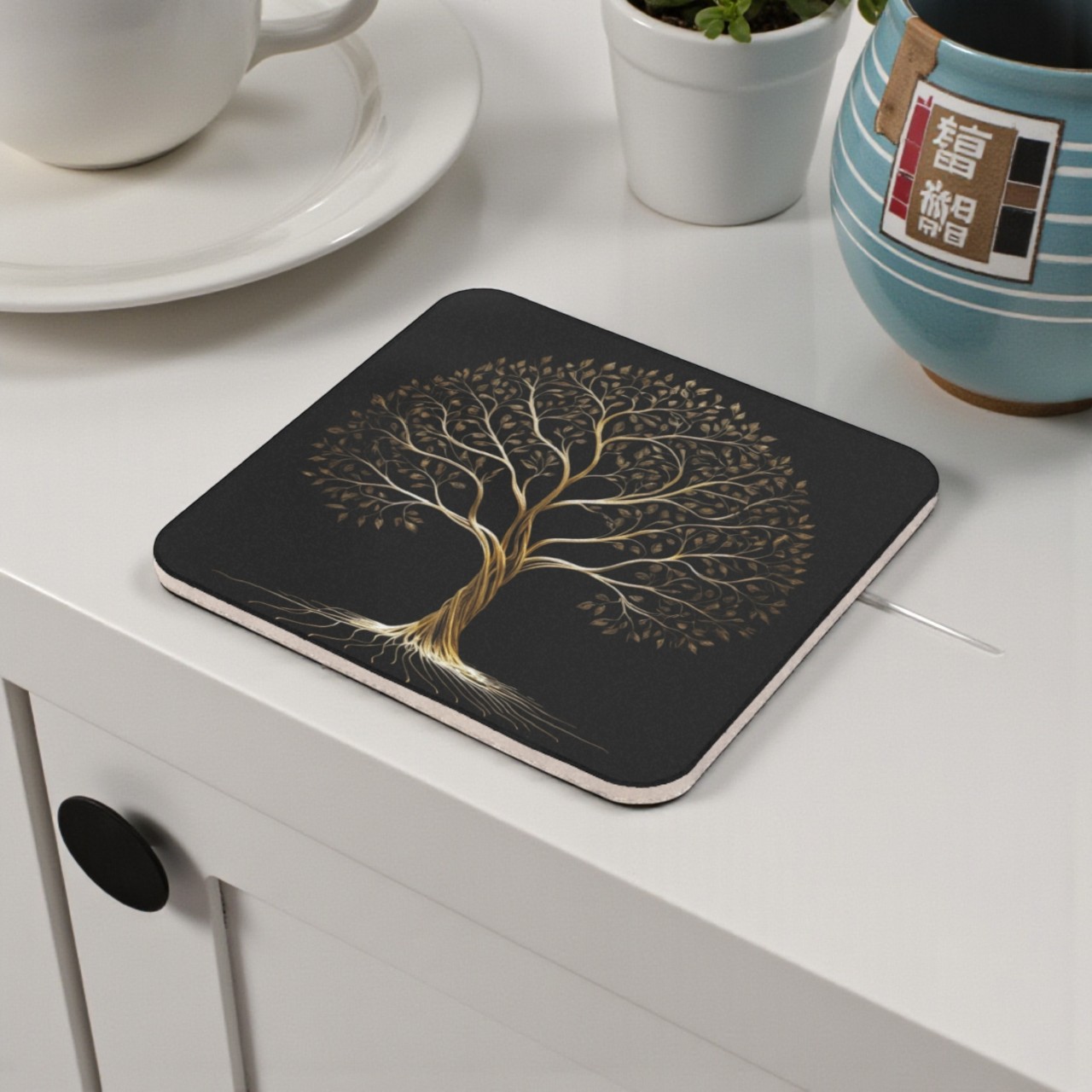 Rustic Gold Tree Cork Back Coaster