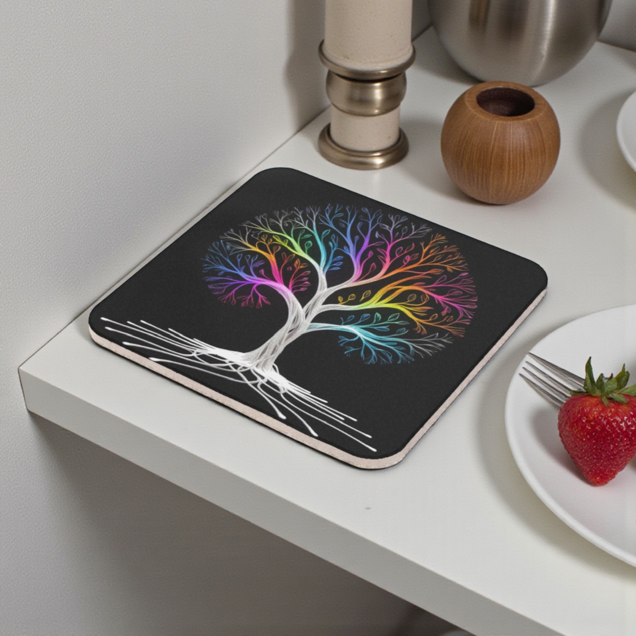 Radiant Rainbow Tree Cork Back Coaster