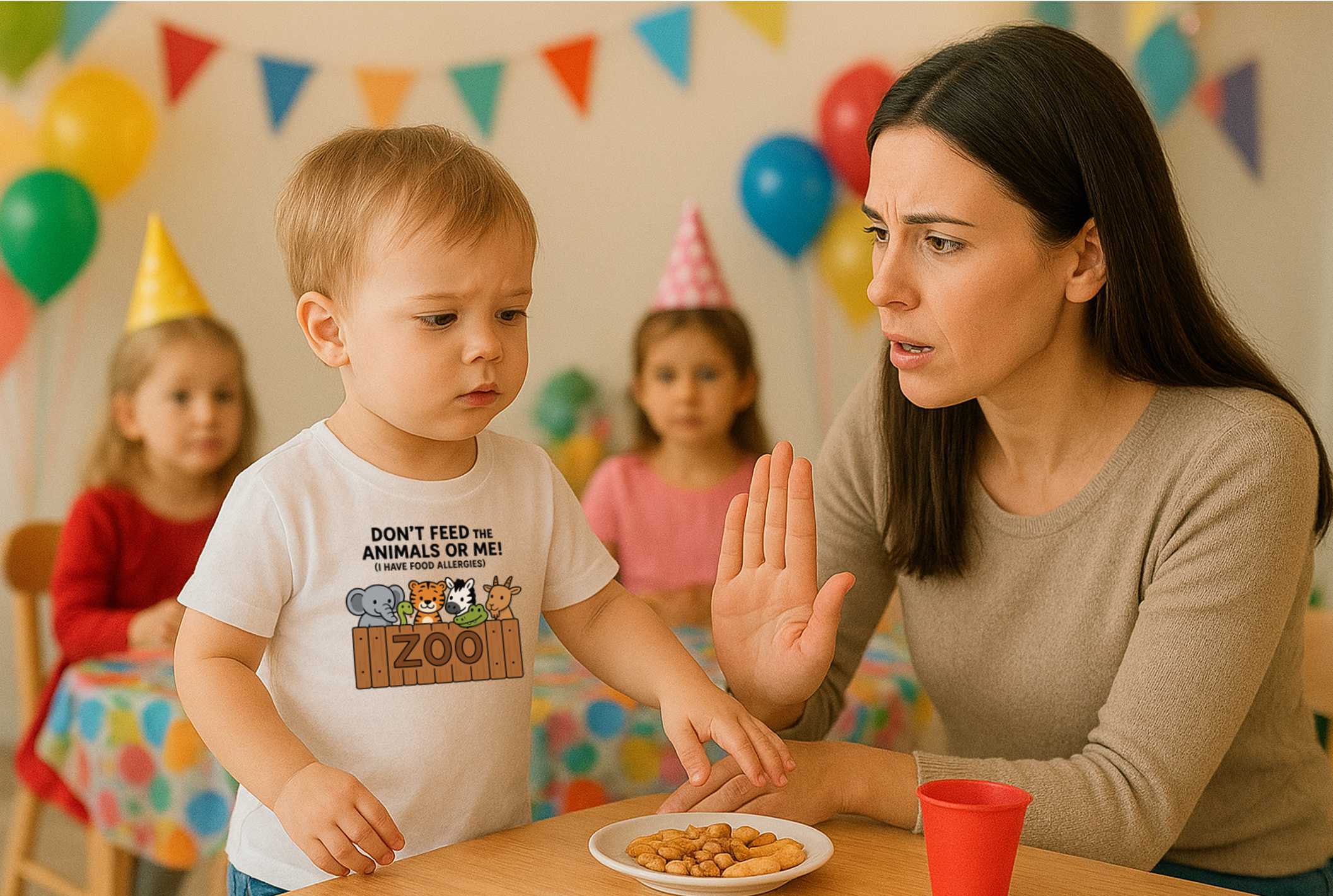 Toddler Zoo Tee — "Don't Feed the Animals or Me! (I Have Food Allergies)" Cute Animal Allergy Awareness Shirt product thumbnail image Toddler Zoo Tee — "Don't Feed the Animals or Me! (I Have Food Allergies)" Cute Animal Allergy Awareness Shirt product thumbnail image