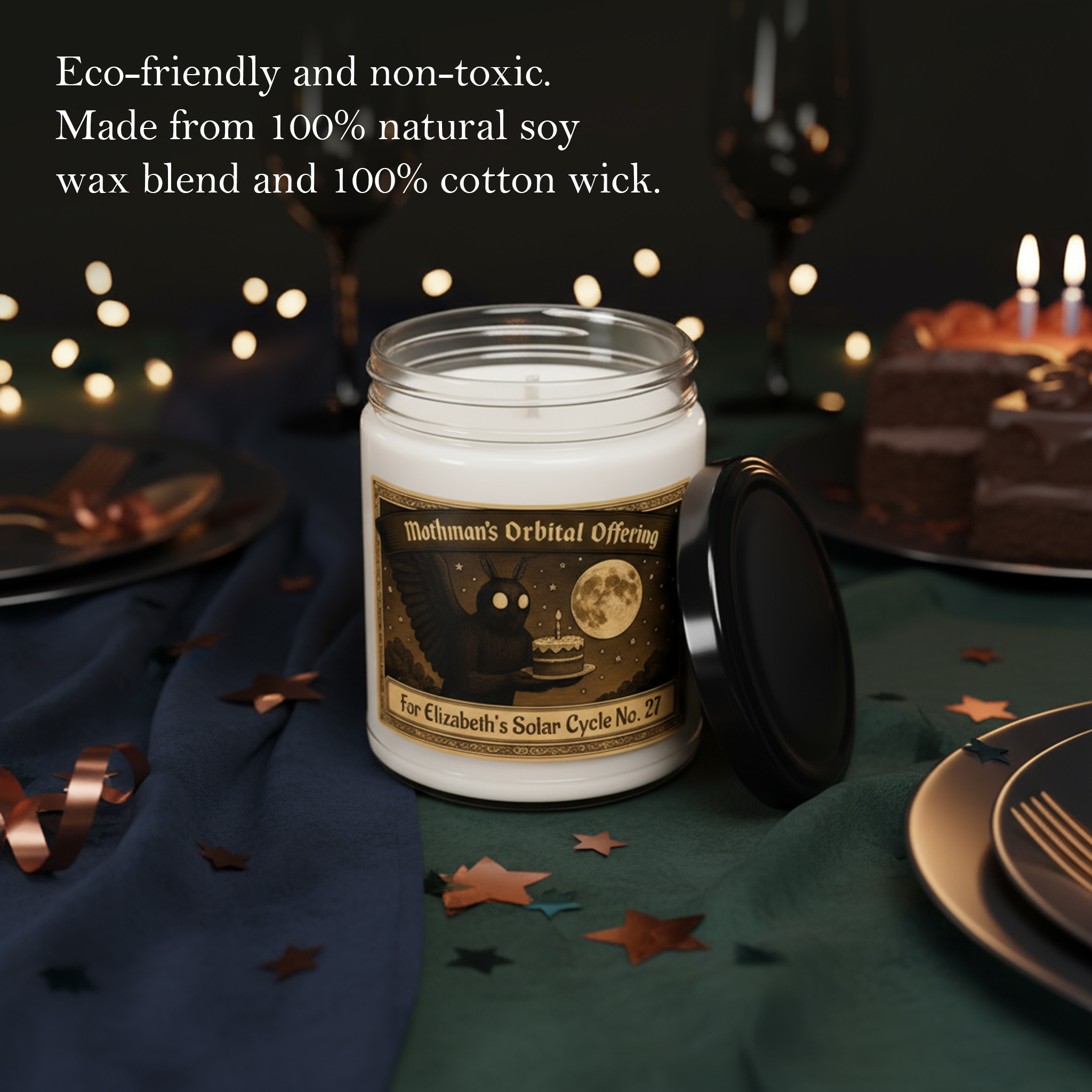 Personalized Mothman's Orbital Offering Birthday Gift jar candle | Cinnamon Vanilla scent, 9 oz product thumbnail image