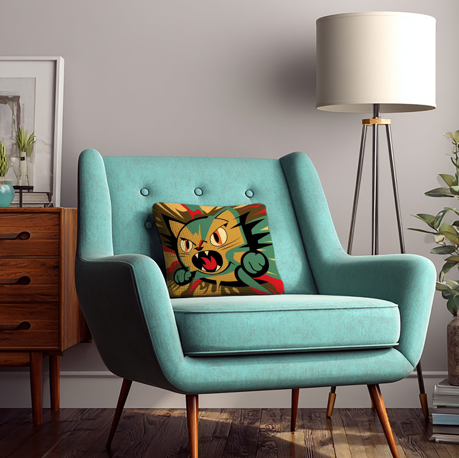 Square Pillow - Cat Crazy Battle Cat Design product thumbnail image Square Pillow - Cat Crazy Battle Cat Design product thumbnail image