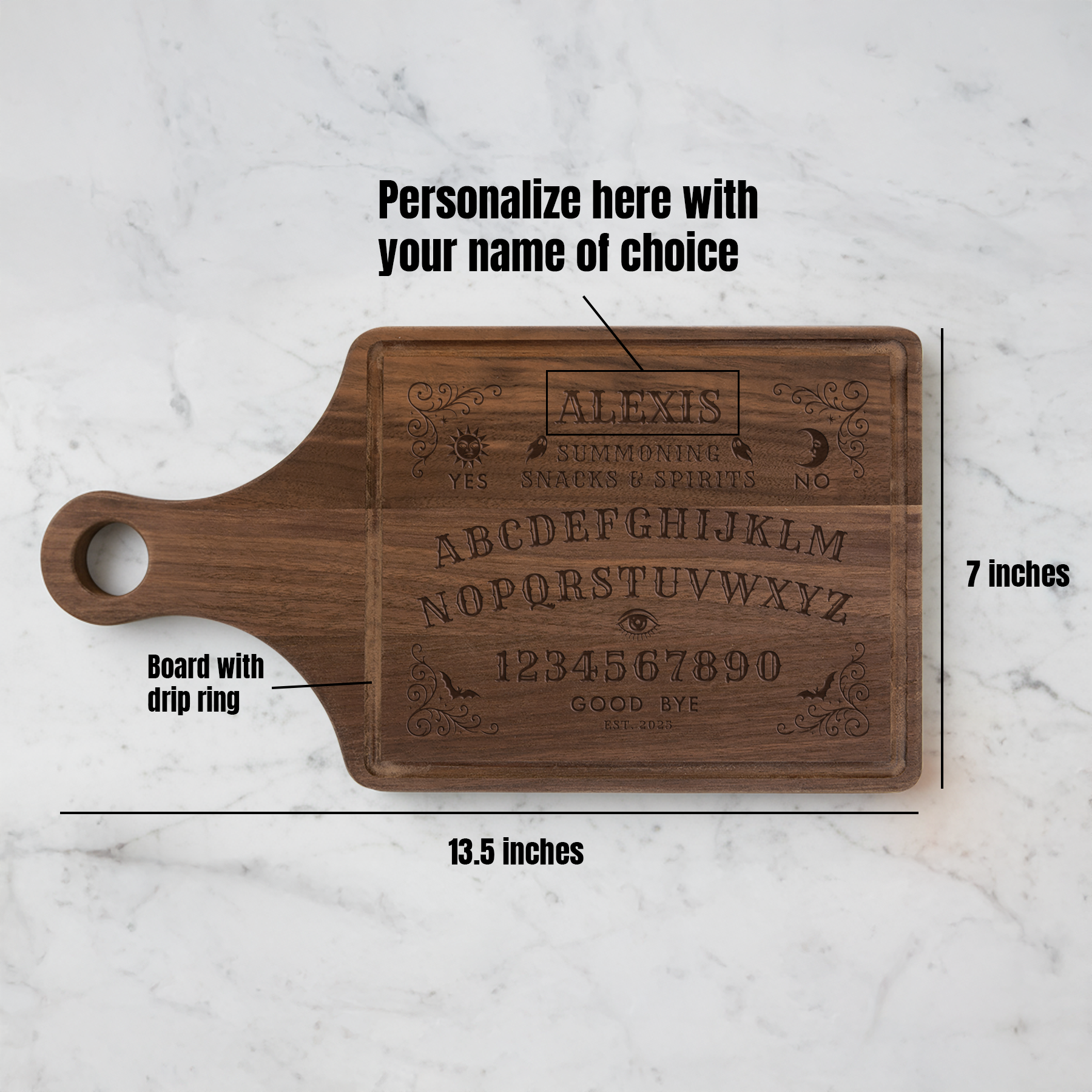 Personalized Ouija Spirit Cutting Board | 13.5 x 7 inches, walnut | Housewarming Gift product thumbnail image