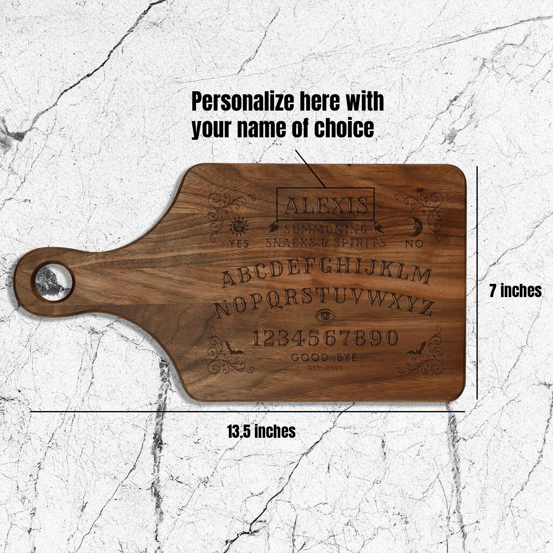 Personalized Ouija Spirit Cutting Board | 13.5 x 7 inches, walnut | Housewarming Gift product thumbnail image