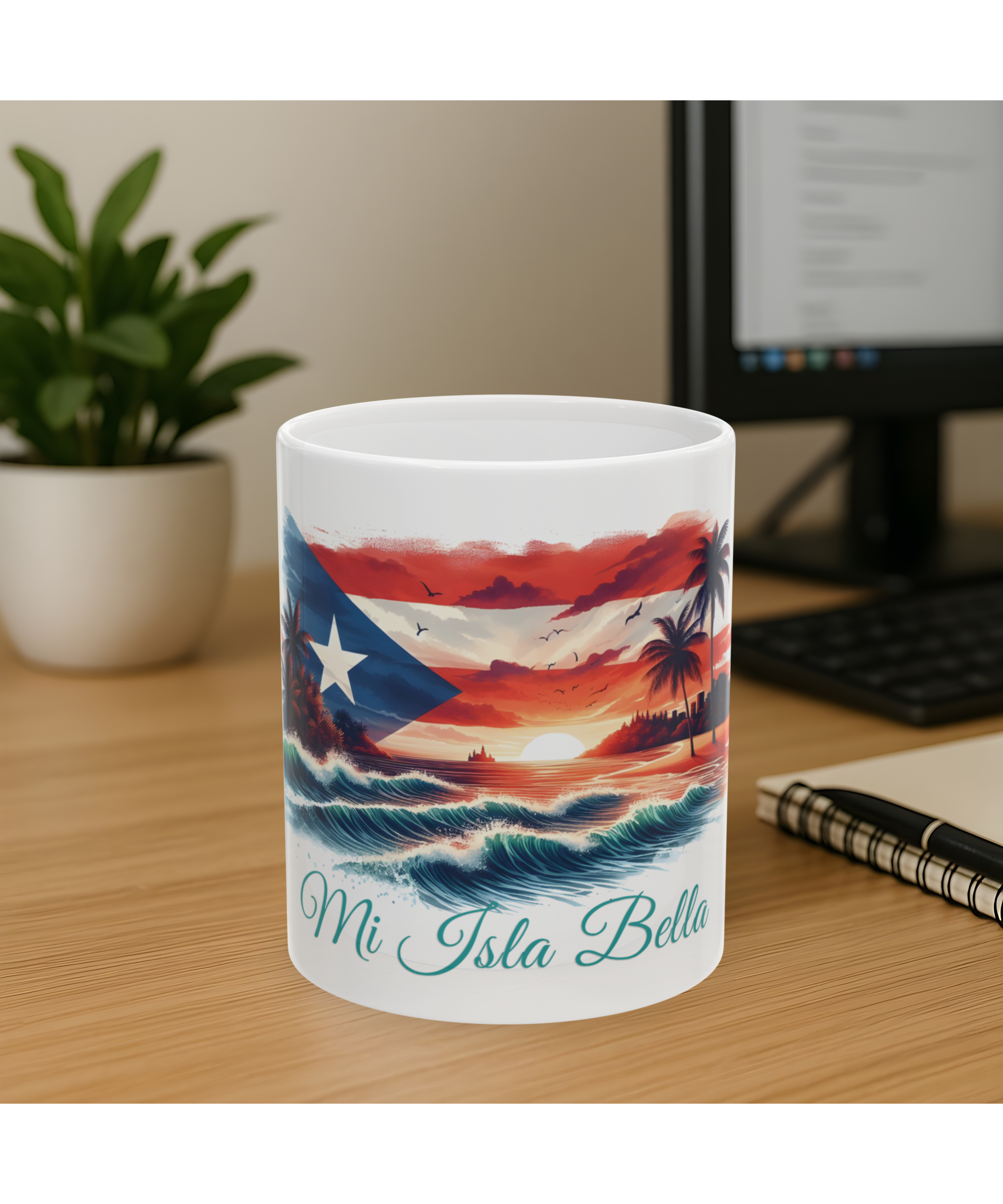 Mi Isla Bella Puerto Rican Flag Mug | Boricua Pride Coffee Cup | Puerto Rico Sunset Beach Mug | Gift for Puerto Rican Coffee Lovers, Puerto Rico Sunset Ceramic Mug ,Puerto Rican Pride Coffee Cup (11oz, 15oz) product thumbnail image