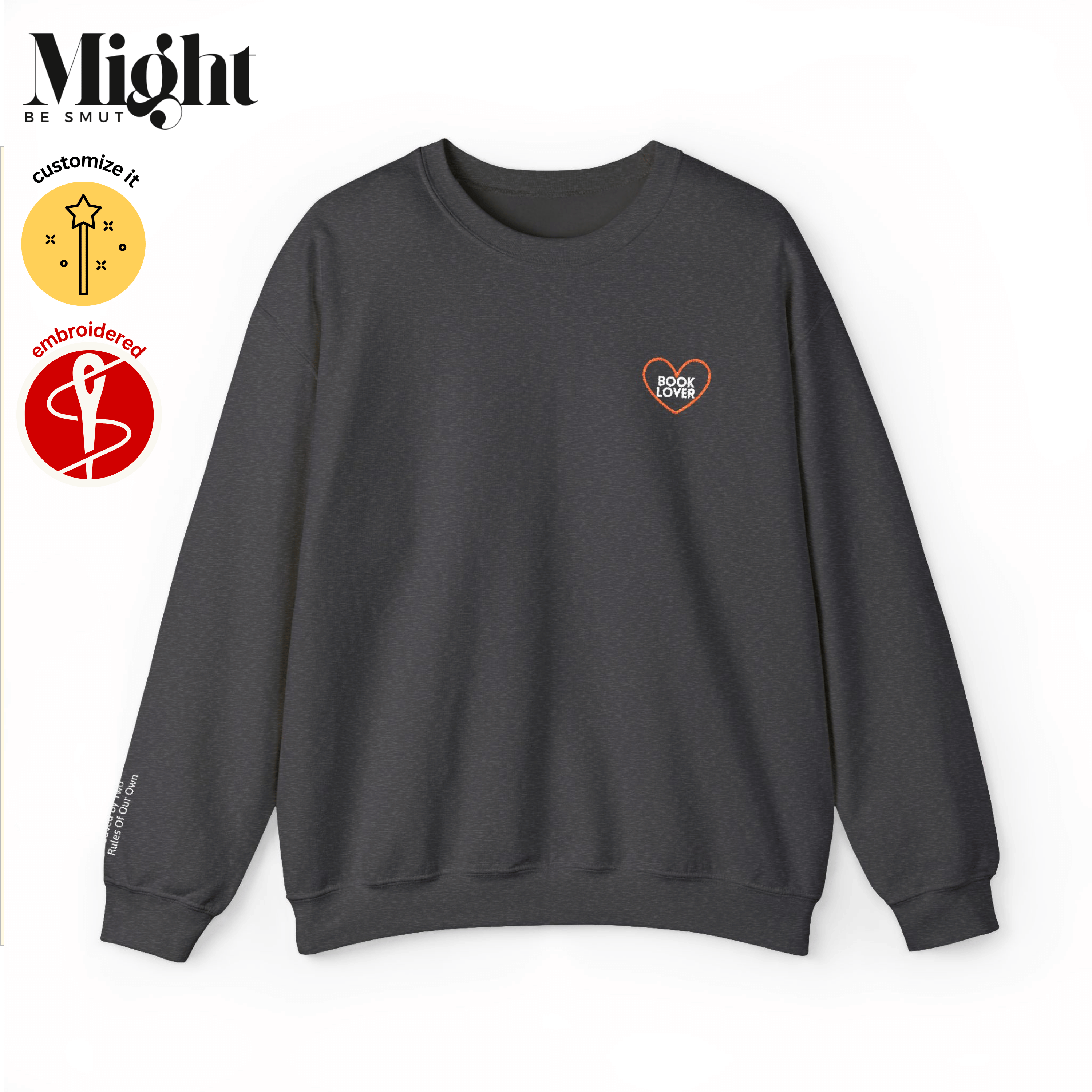 Personalized Embroidered Book Lover Crewneck Sweatshirt - Your Favorite 3 Book Titles On Your Sleeve  product thumbnail image