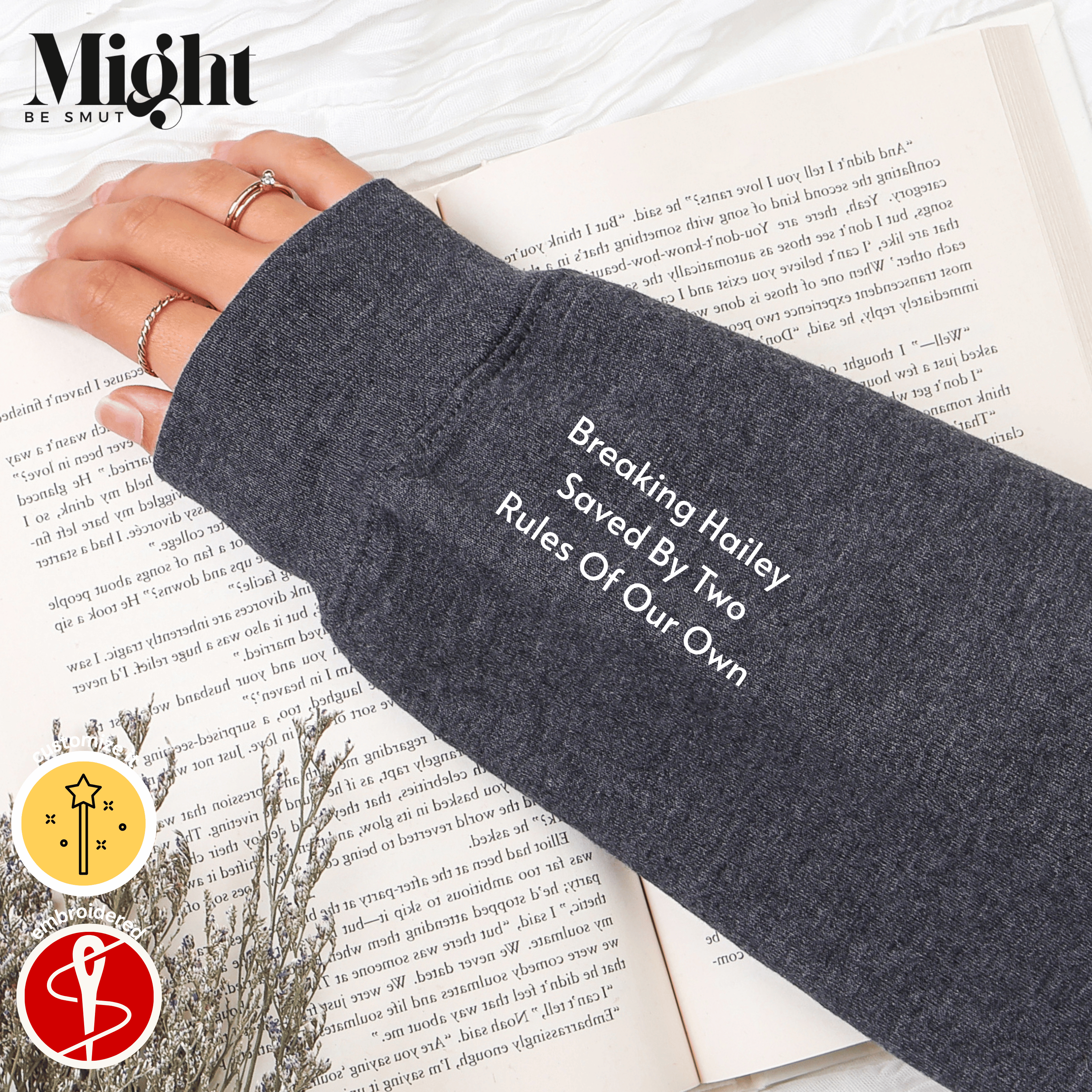 Personalized Embroidered Book Lover Crewneck Sweatshirt - Your Favorite 3 Book Titles On Your Sleeve product thumbnail image Personalized Embroidered Book Lover Crewneck Sweatshirt - Your Favorite 3 Book Titles On Your Sleeve product thumbnail image