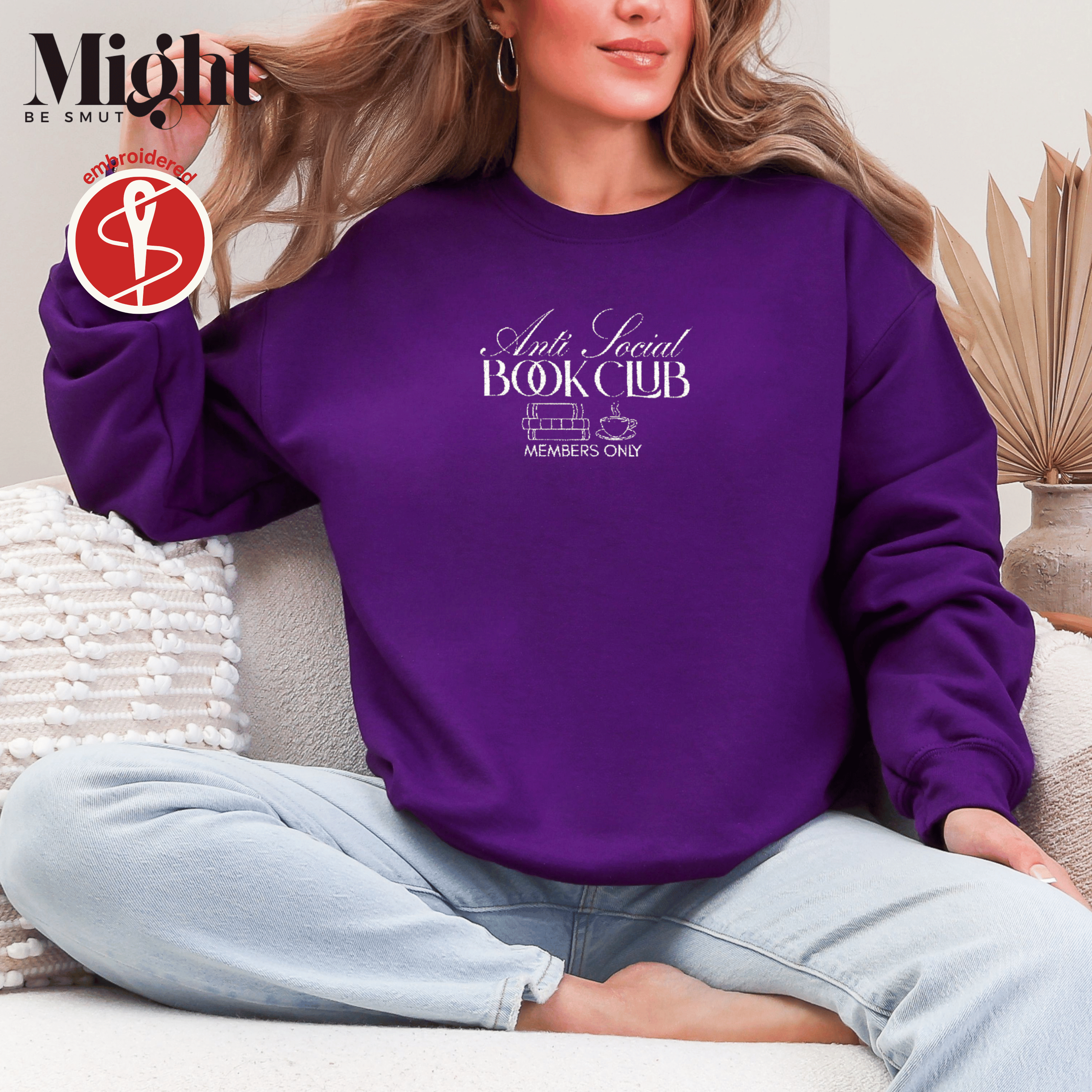 Embroidered Anti Social Book Club Crewneck Sweatshirt product thumbnail image Embroidered Anti Social Book Club Crewneck Sweatshirt product thumbnail image