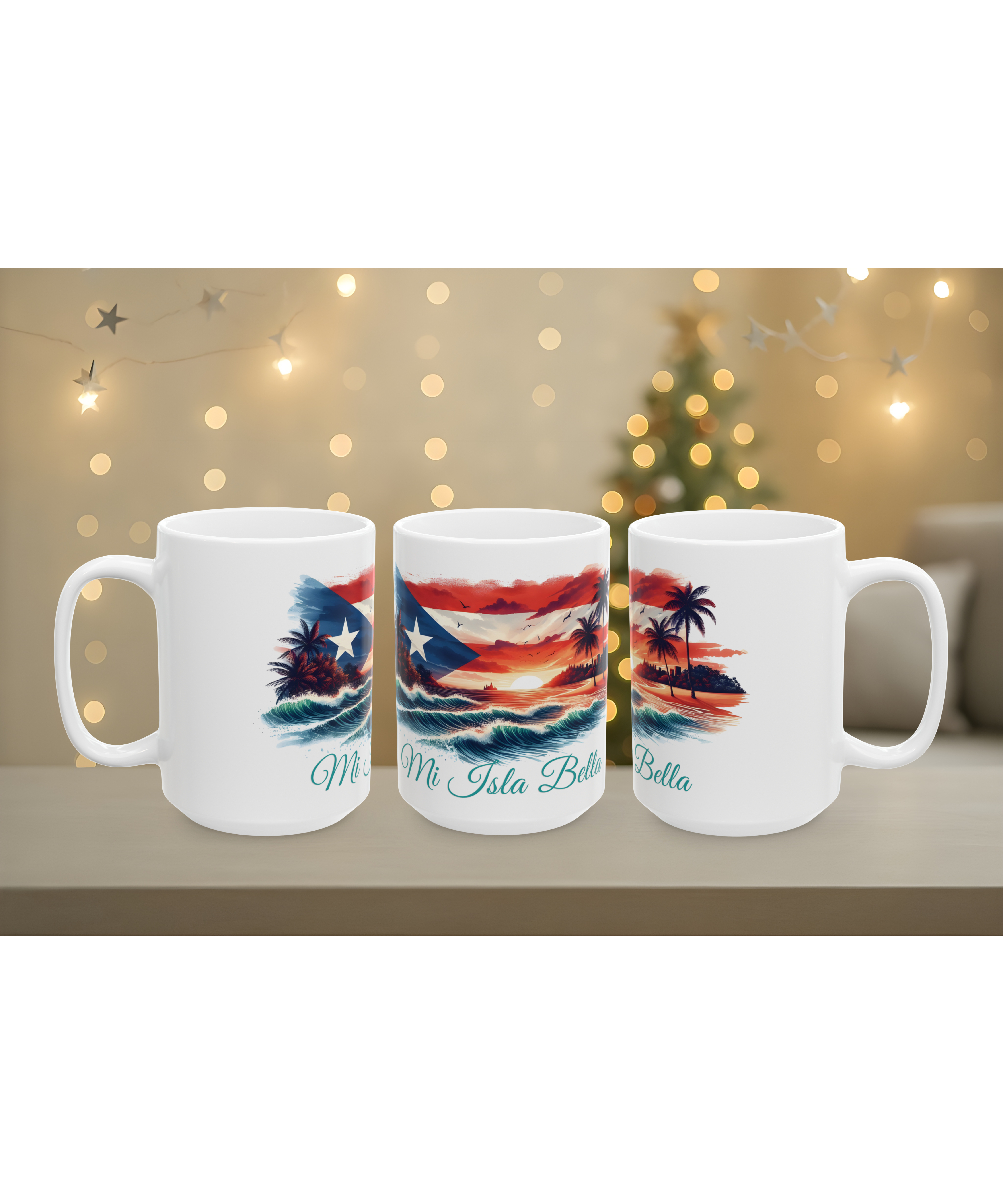 Mi Isla Bella Puerto Rican Flag Mug | Boricua Pride Coffee Cup | Puerto Rico Sunset Beach Mug | Gift for Puerto Rican Coffee Lovers, Puerto Rico Sunset Ceramic Mug ,Puerto Rican Pride Coffee Cup (11oz, 15oz) product thumbnail image