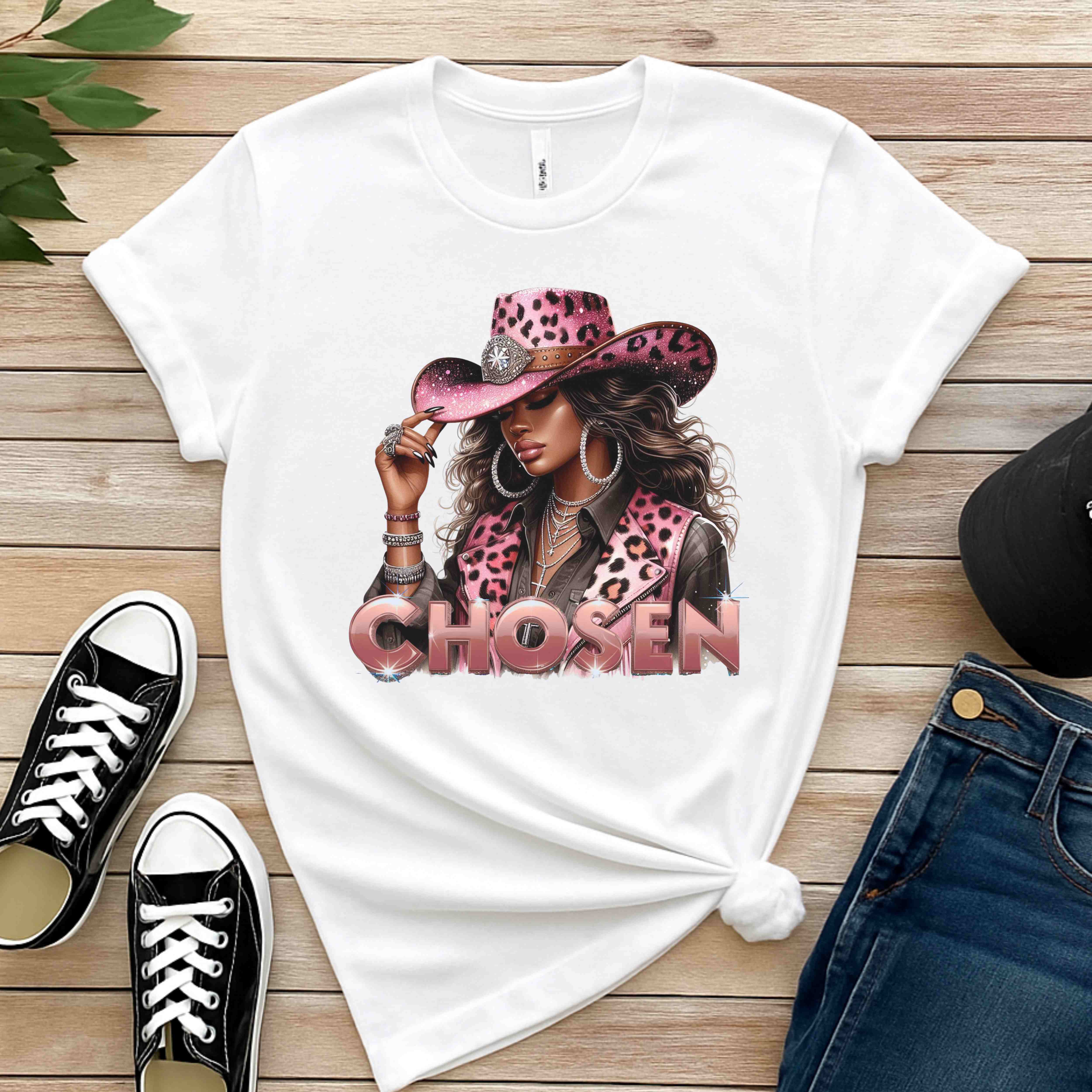 "Chosen" Faith Based Women’s Cotton Short Sleeve T-Shirt – Identity. Purpose. Power. Cowgirl Graphic product thumbnail image "Chosen" Faith Based Women’s Cotton Short Sleeve T-Shirt – Identity. Purpose. Power. Cowgirl Graphic product thumbnail image