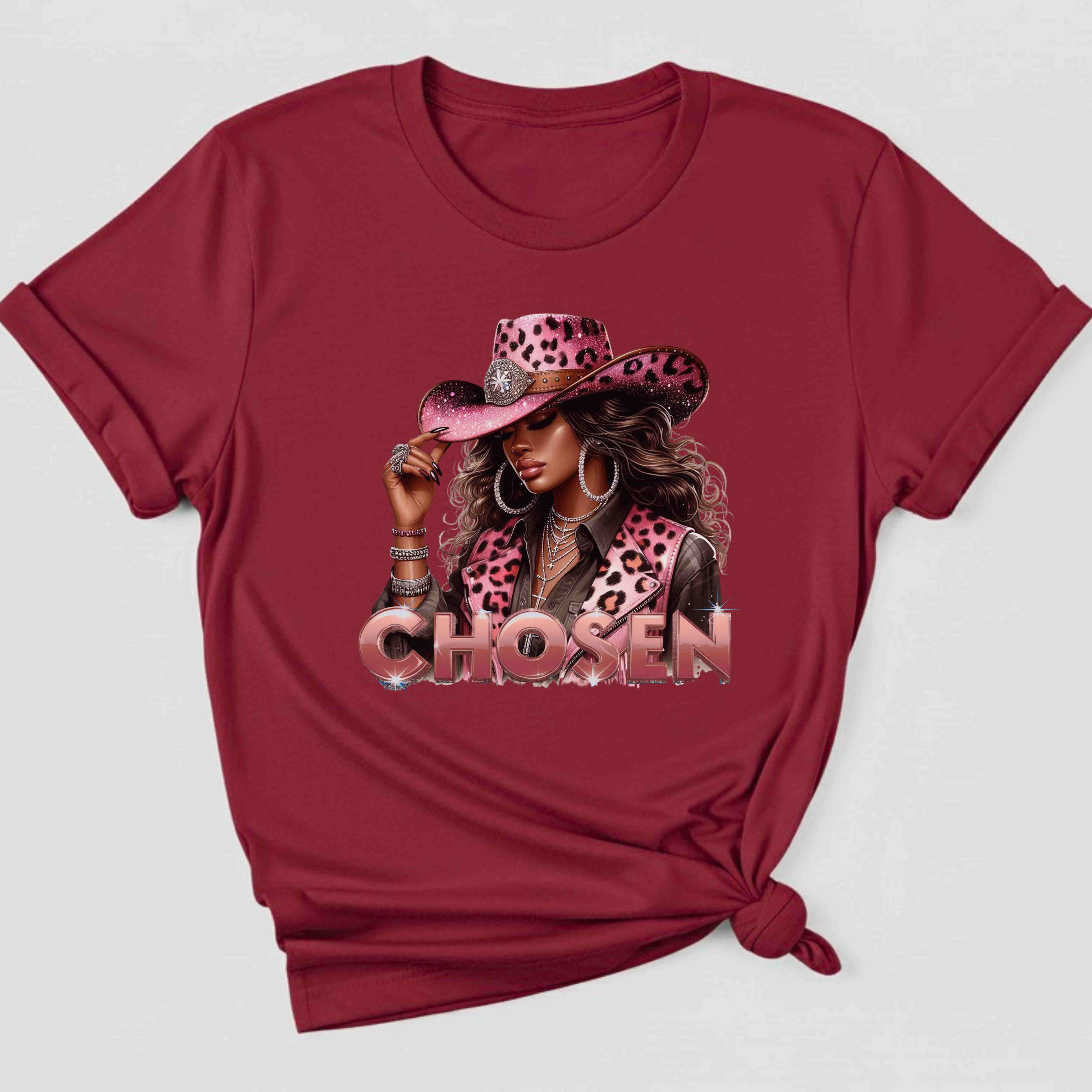 "Chosen" Faith Based Women’s Cotton Short Sleeve T-Shirt – Identity. Purpose. Power. Cowgirl Graphic product thumbnail image "Chosen" Faith Based Women’s Cotton Short Sleeve T-Shirt – Identity. Purpose. Power. Cowgirl Graphic product thumbnail image