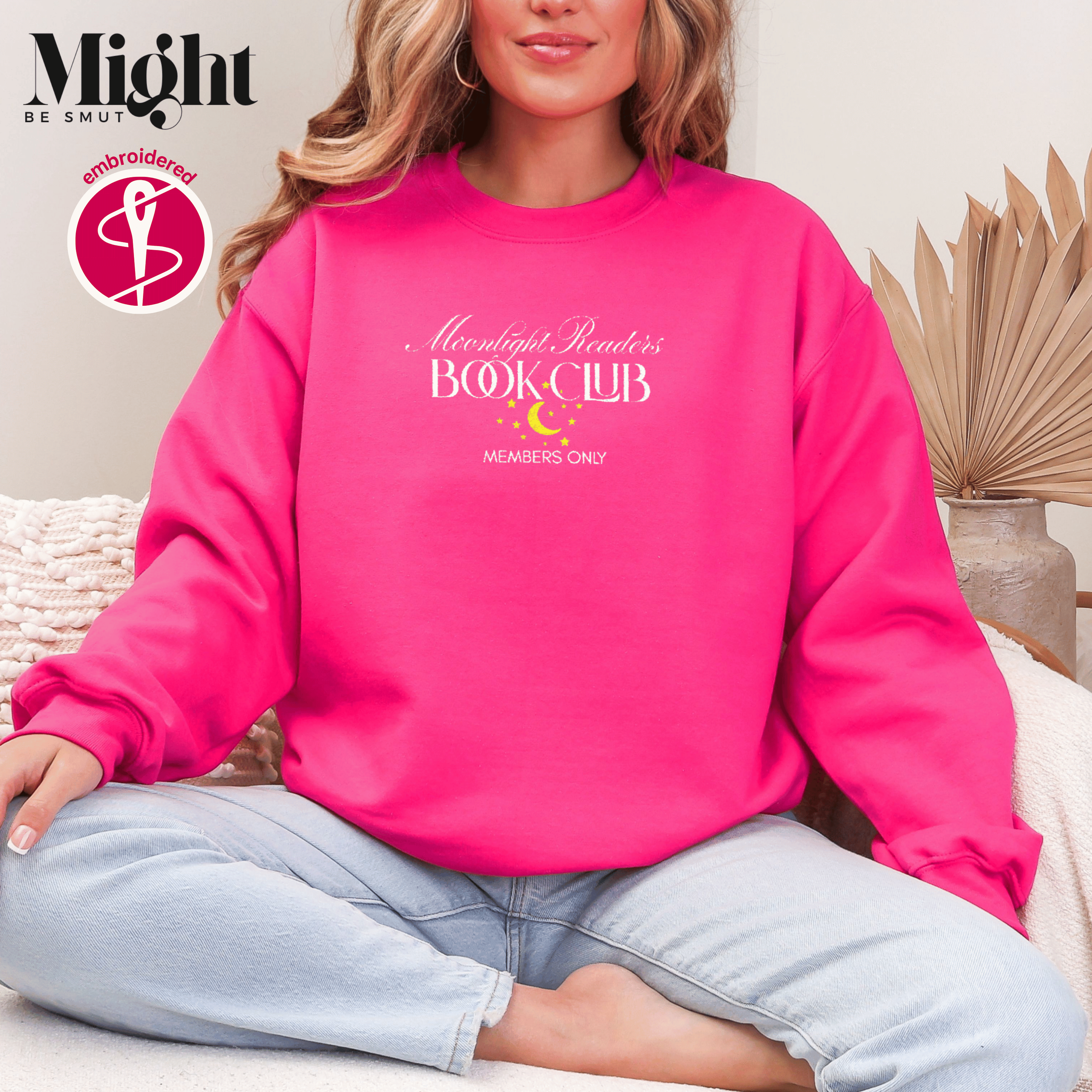 Embroidered Moonlight Readers Book Club Crewneck Sweatshirt product thumbnail image Embroidered Moonlight Readers Book Club Crewneck Sweatshirt product thumbnail image